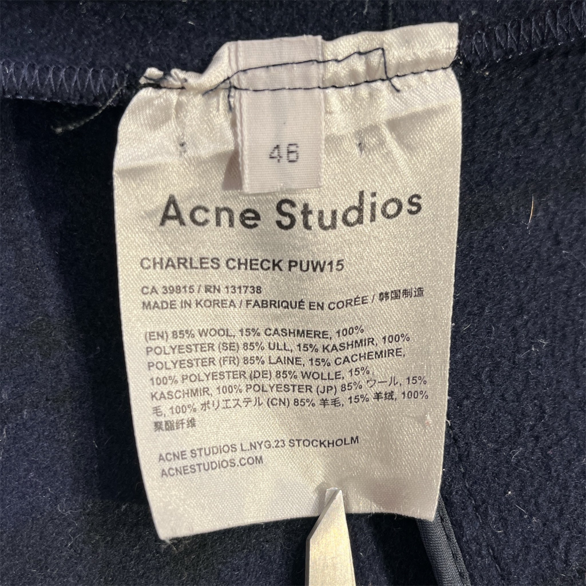 Acne Studios/Coat/46/Wool/NVY/Plaid/Charles Check PUW15 view 4