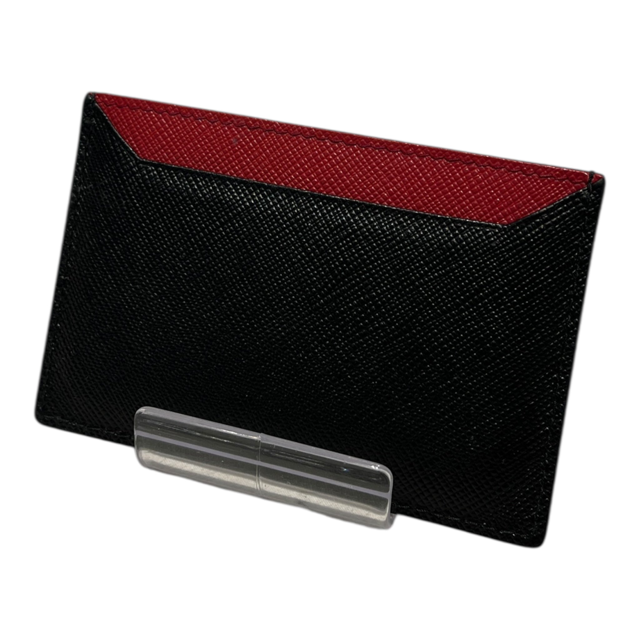 PRADA/Card Case/Leather/BLK/red interior gold logo view 2