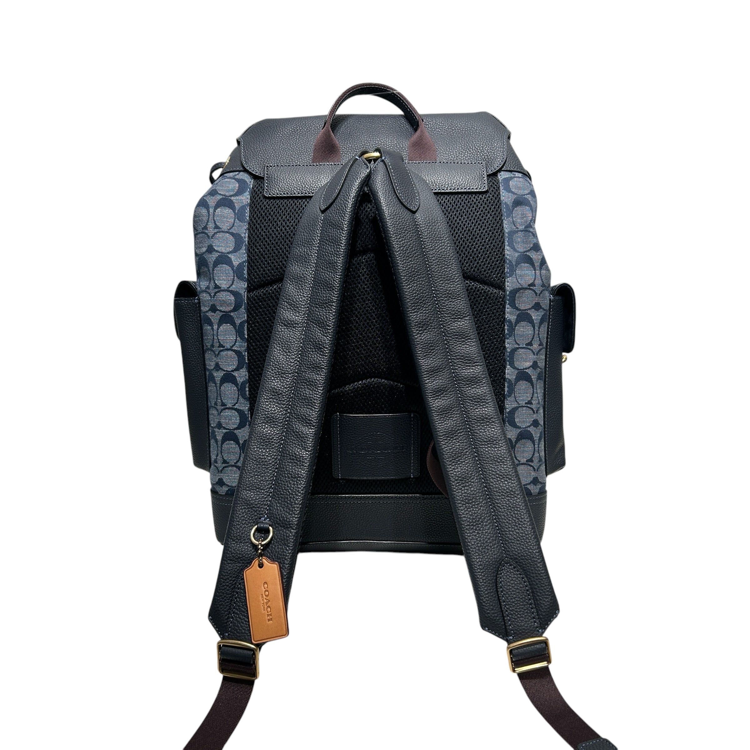 COACH/Backpack/Monogram/NVY/DOUBLE GLD BUCKL DENIM FRNT view 2