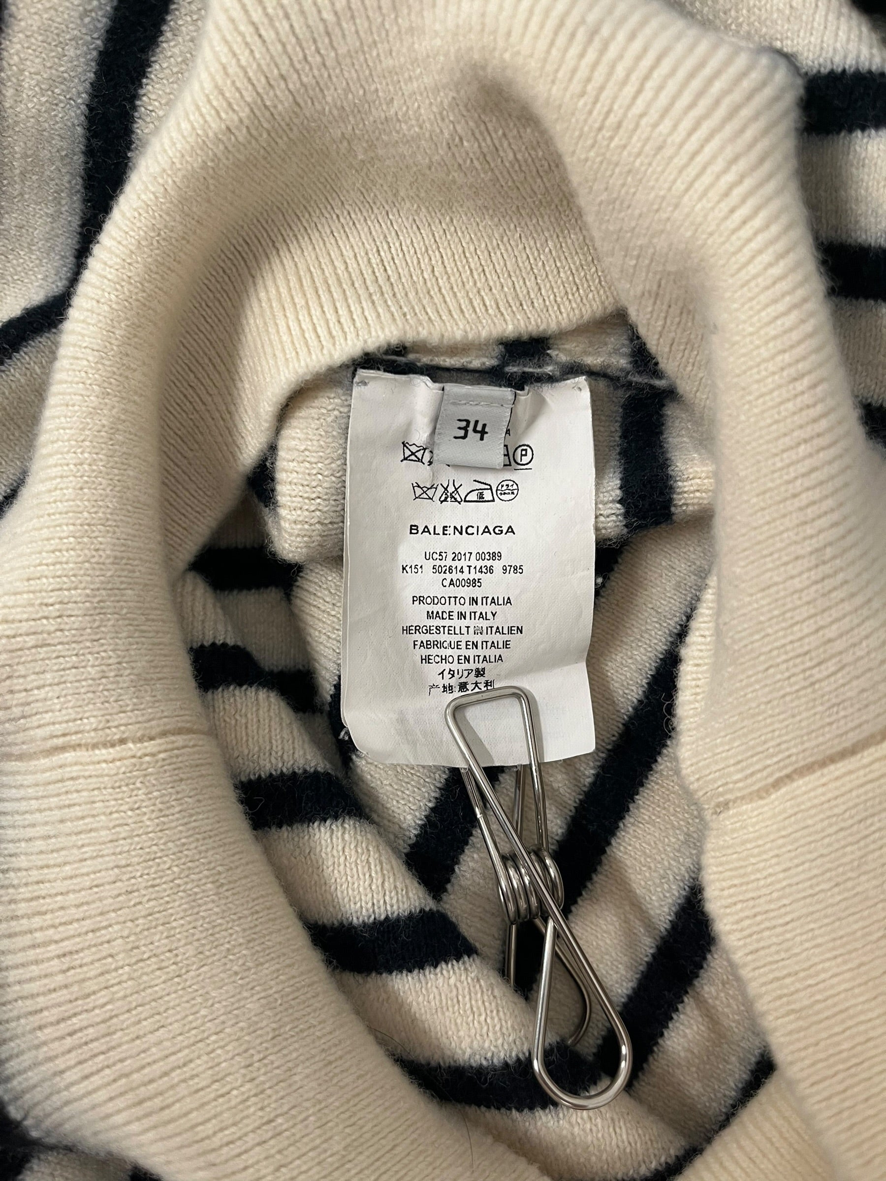BALENCIAGA/Sweater/34/Stripe/Wool/WHT/GOLD BUTTONS AT SHOULDERS view 4
