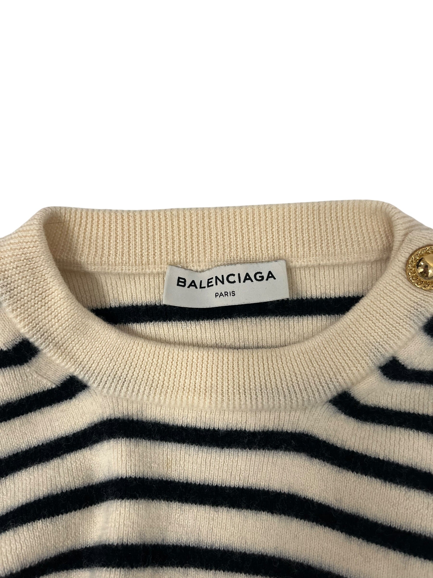 BALENCIAGA/Sweater/34/Stripe/Wool/WHT/GOLD BUTTONS AT SHOULDERS view 3