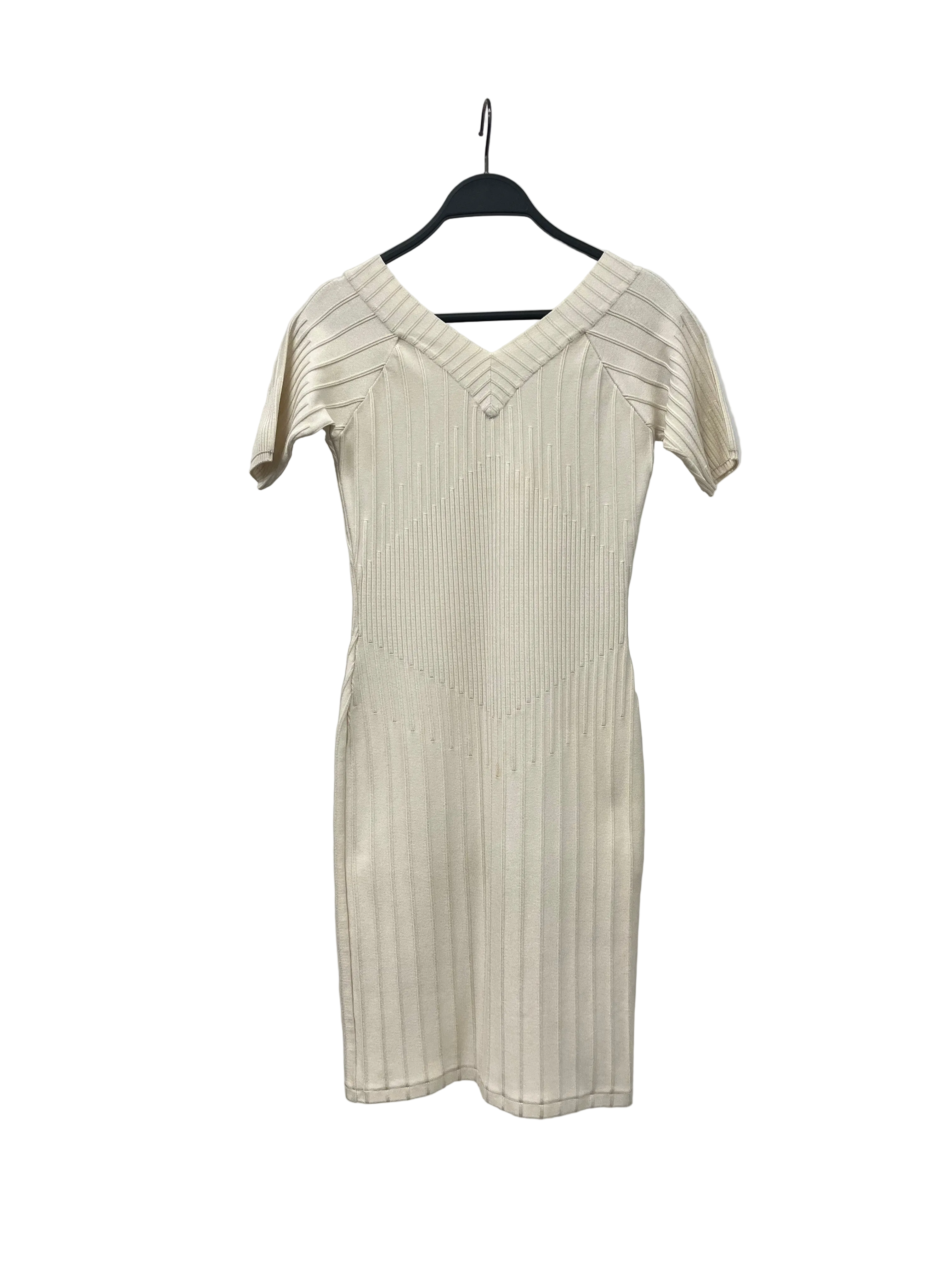 Thierry Mugler/SS Dress/M/Polyester/WHT/Midi Length/KNIT DRESS, V NECK view 2