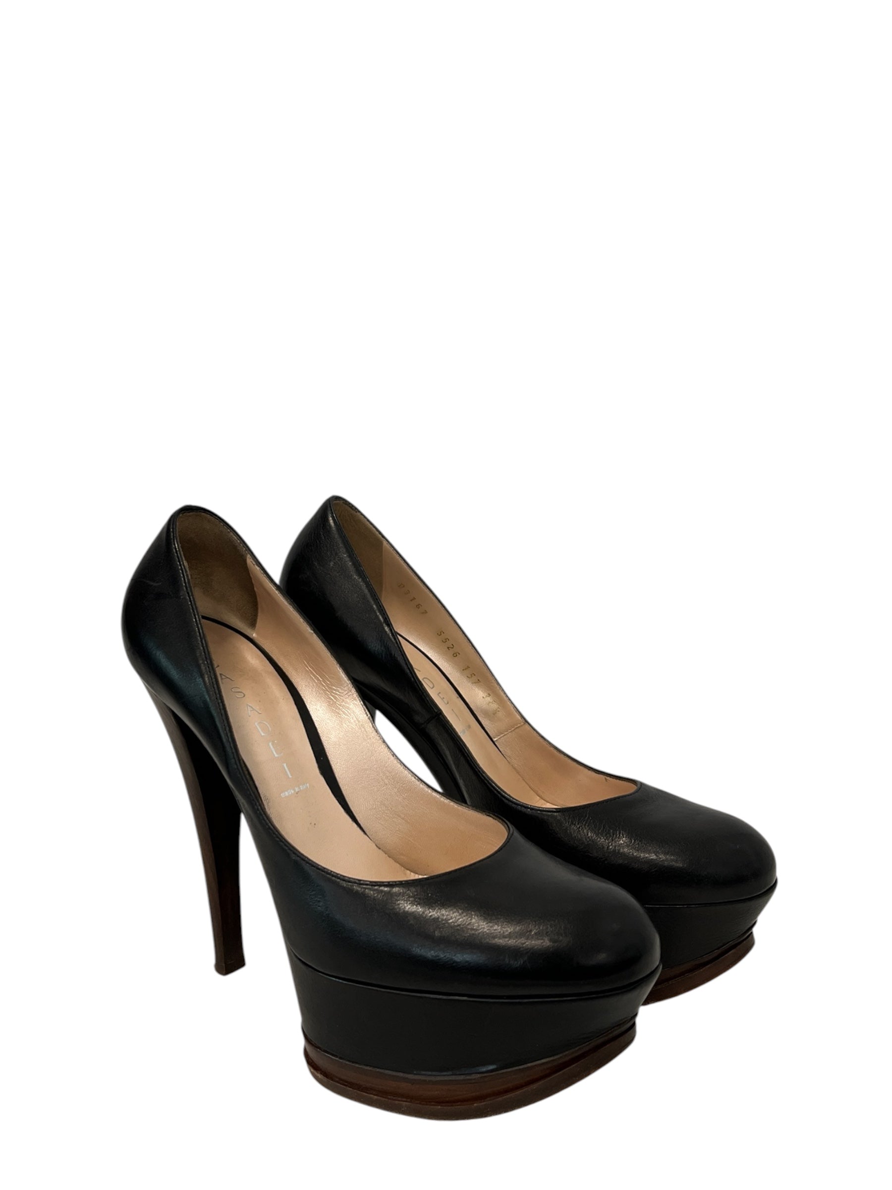 CASADEI/Heels/EU 38.5/BLK/WOODENSOLESANDHEEL view 1