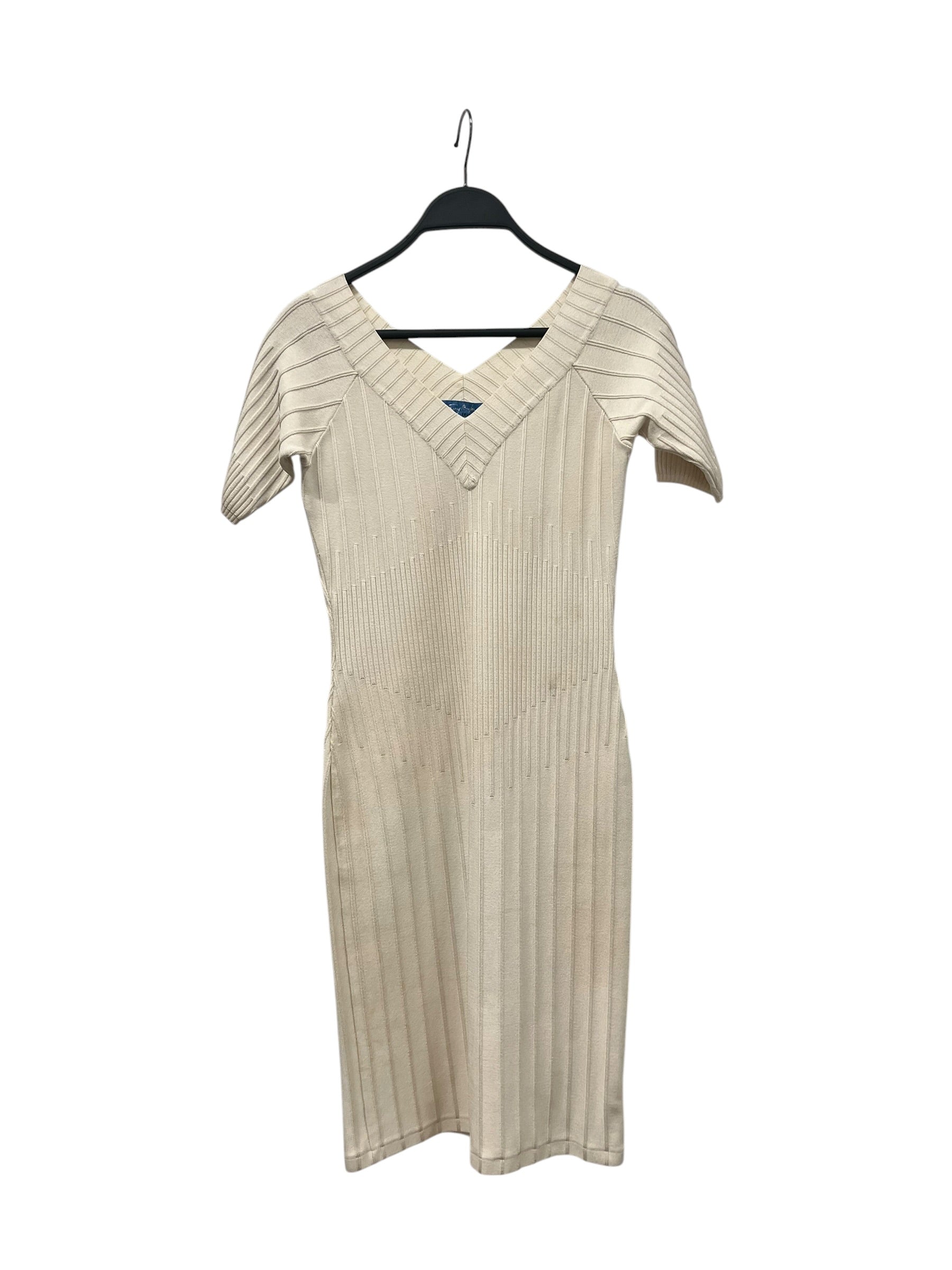 Thierry Mugler/SS Dress/M/Polyester/WHT/Midi Length/KNIT DRESS, V NECK view 1