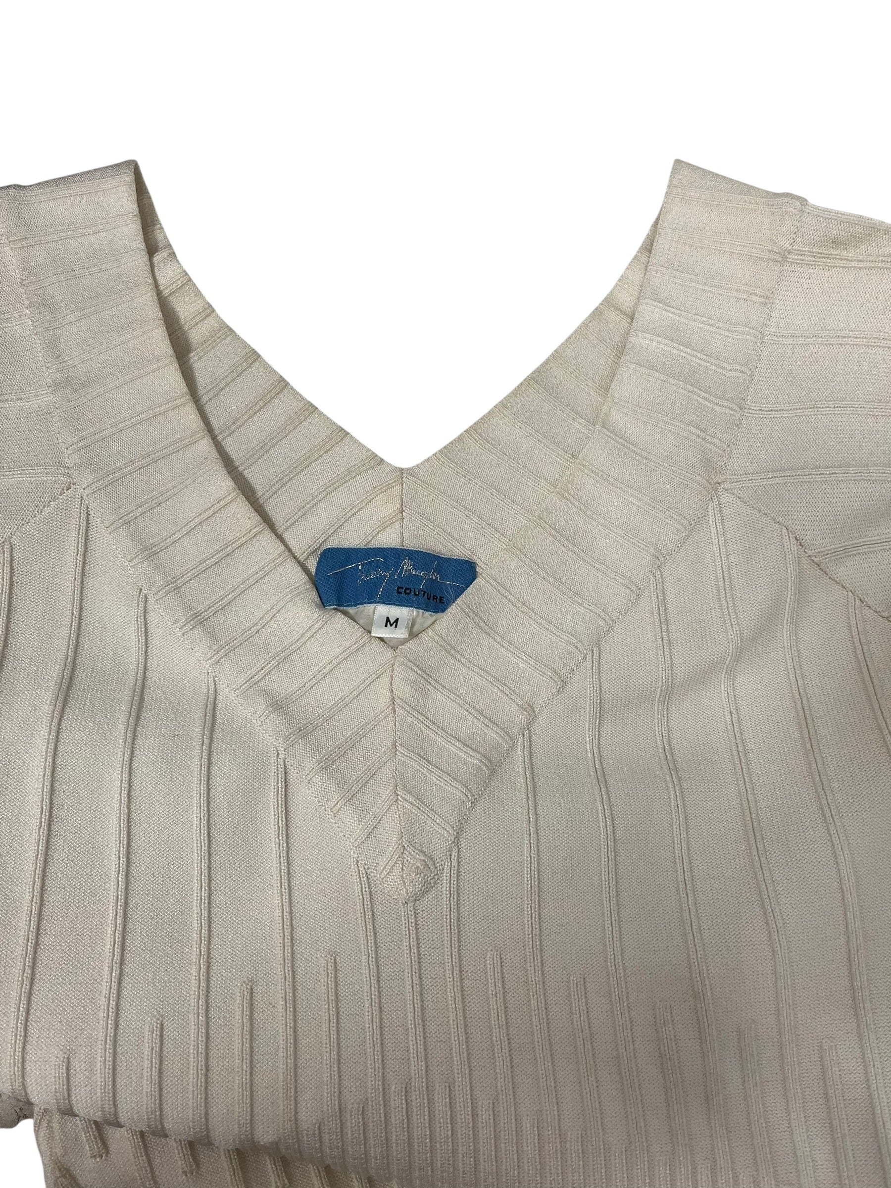 Thierry Mugler/SS Dress/M/Polyester/WHT/Midi Length/KNIT DRESS, V NECK view 3