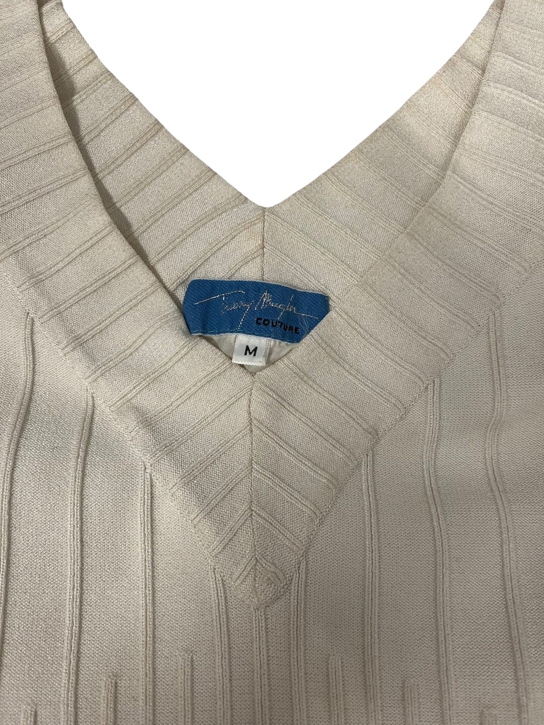 Thierry Mugler/SS Dress/M/Polyester/WHT/Midi Length/KNIT DRESS, V NECK view 5