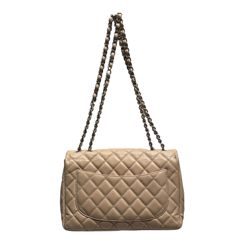 CHANEL/Cross Body Bag/Leather/CRM/QUILTED CAVIAR DOUBLE FLAP