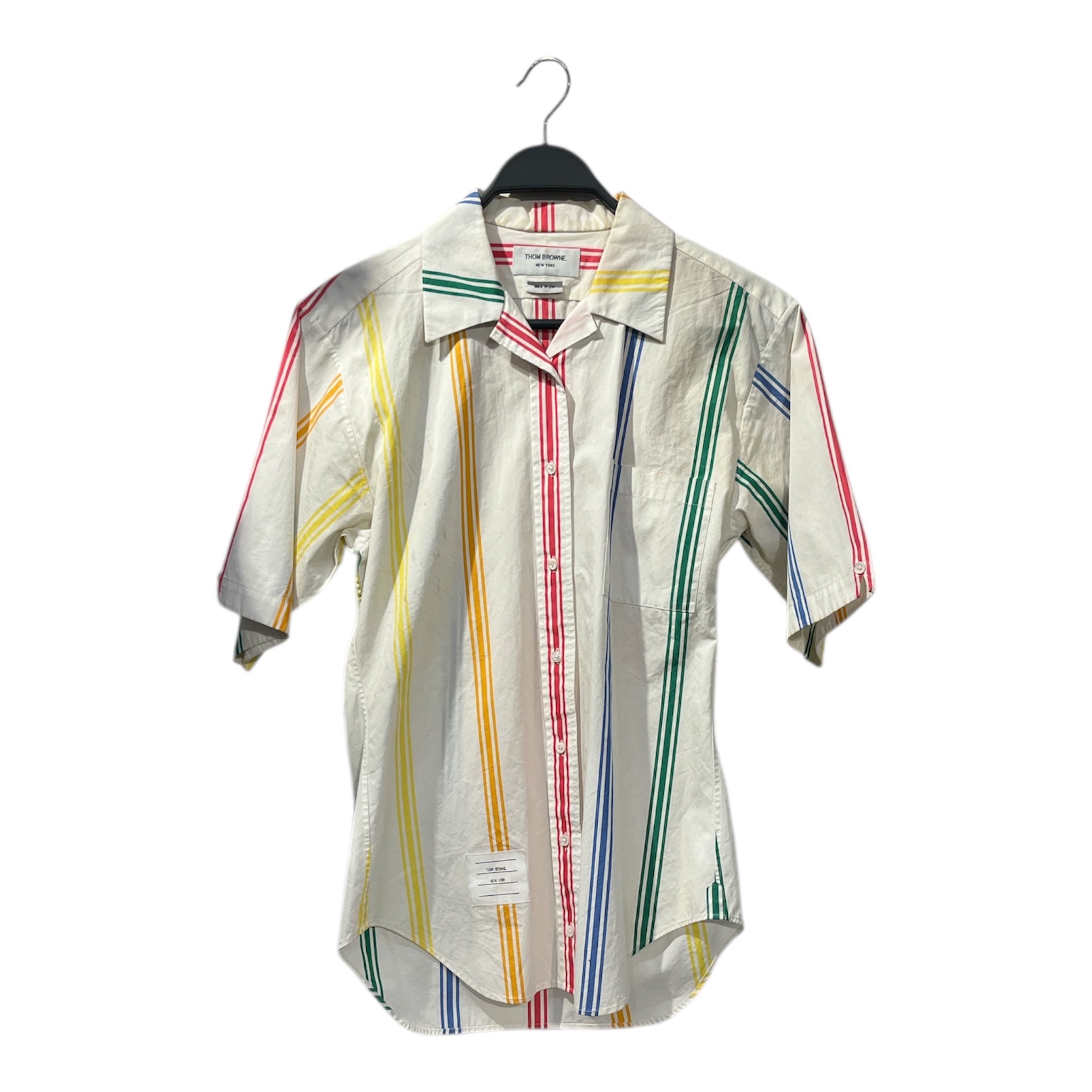 THOM BROWNE. NEW YORK/SS Shirt/40/Cotton/WHT/colorful stripe button up view 1