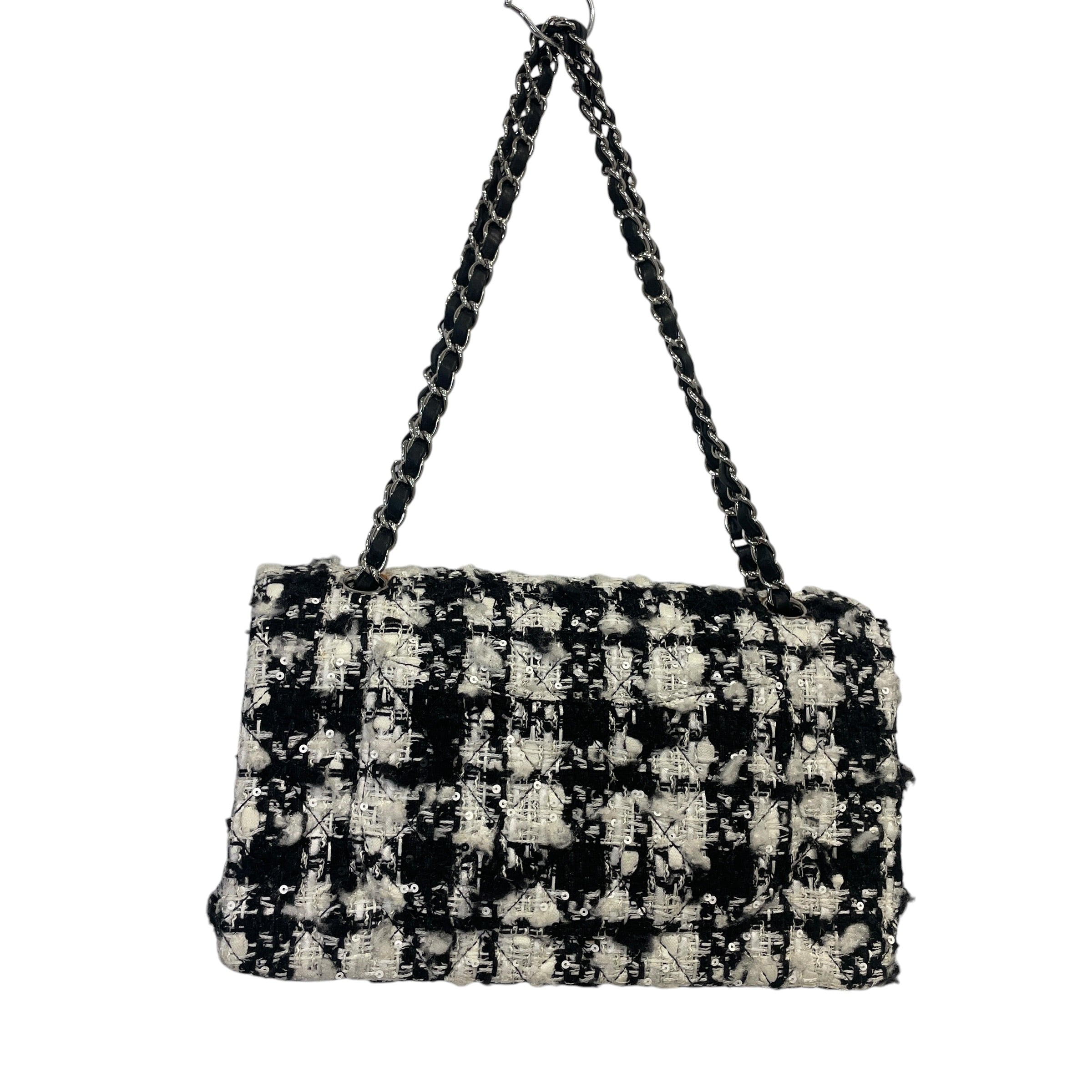 CHANEL/Hand Bag/Plaid/Tweed/WHT/Black/White Tweed Double Flap view 1