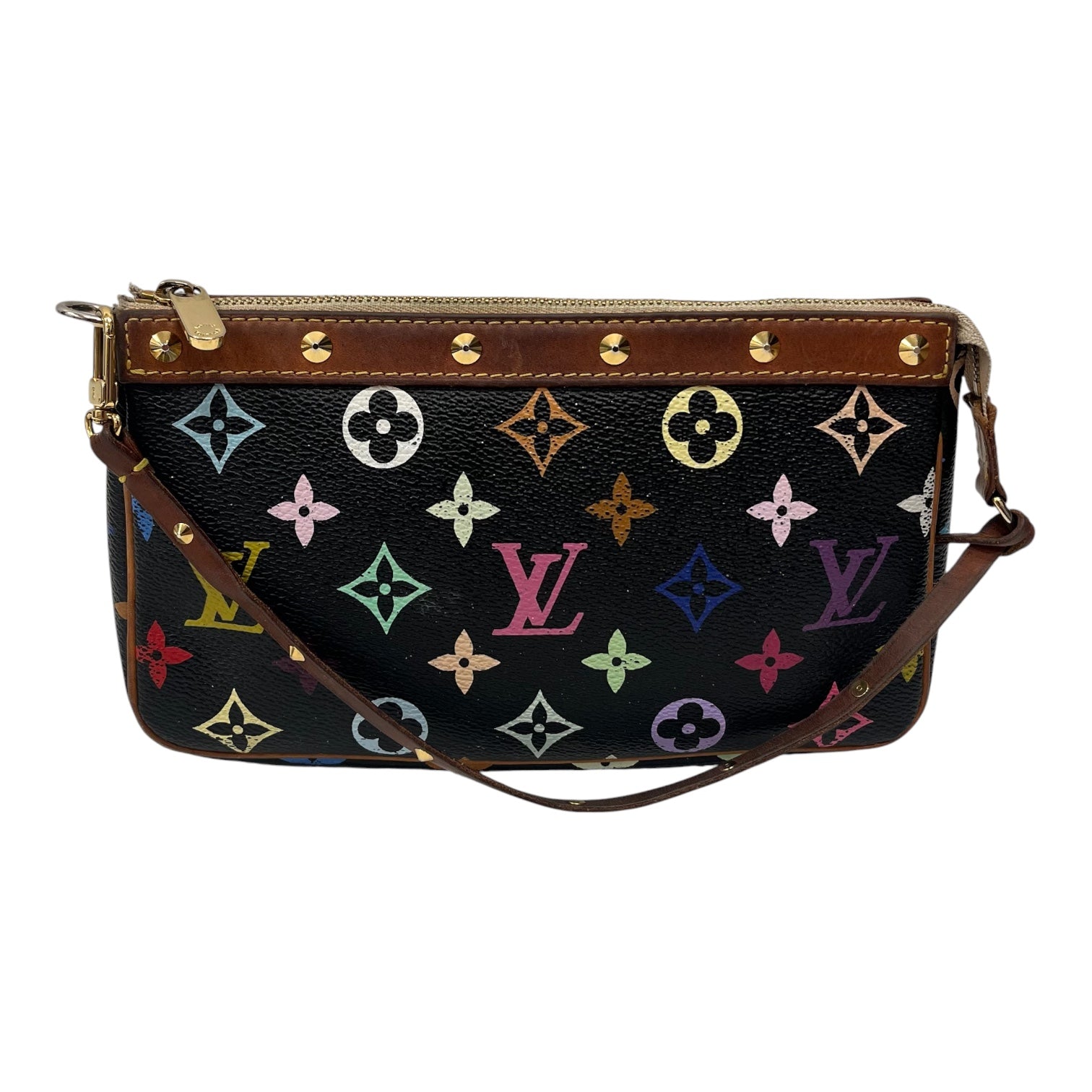 LOUIS VUITTON/Hand Bag/Monogram/Leather/BLK/Murakami Multicolore Pochette view 1