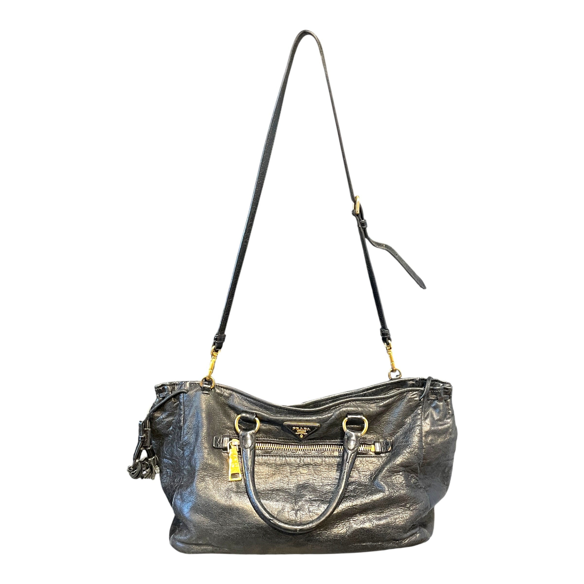 PRADA/Hand Bag/Leather/BLK/2 Way Fringe Bag view 1