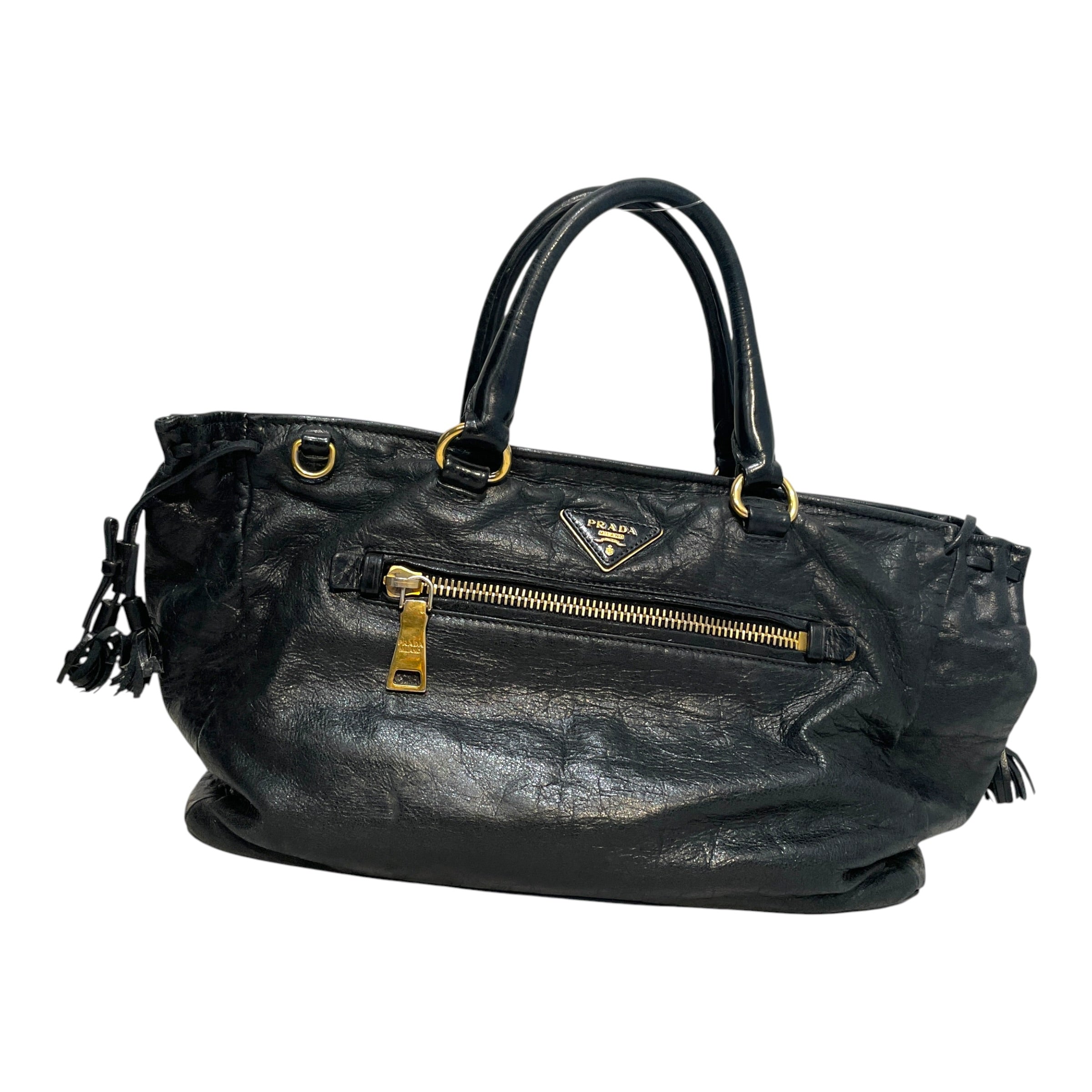 PRADA/Hand Bag/Leather/BLK/2 Way Fringe Bag view 2