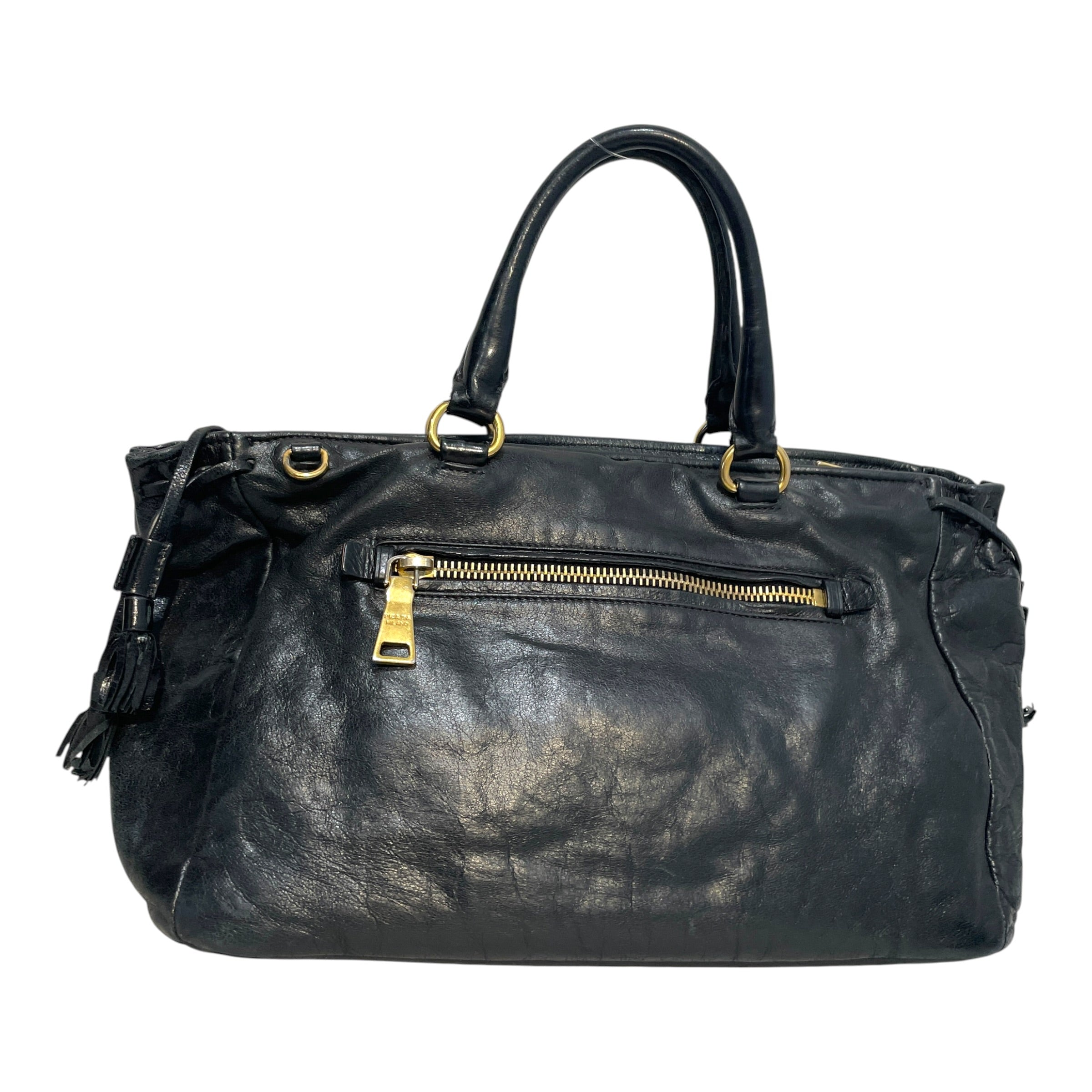 PRADA/Hand Bag/Leather/BLK/2 Way Fringe Bag view 4