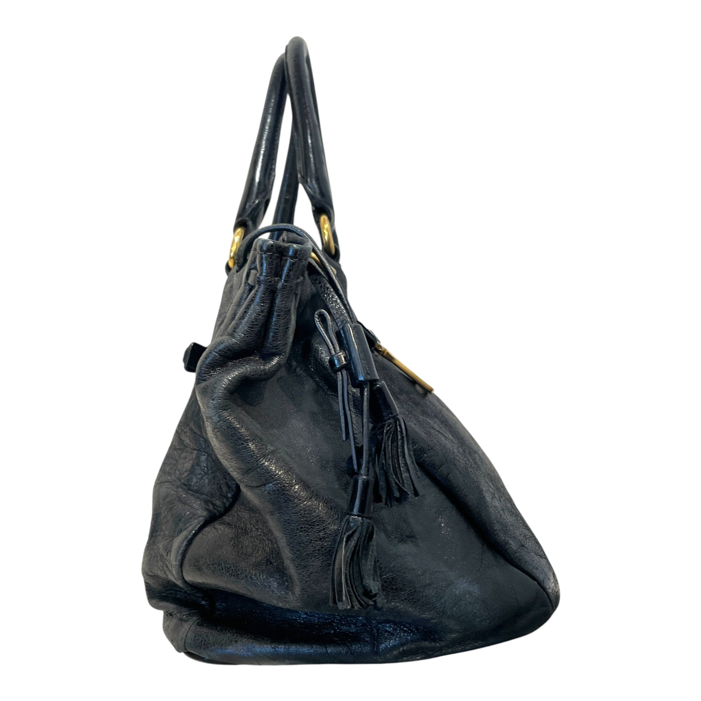 PRADA/Hand Bag/Leather/BLK/2 Way Fringe Bag view 5