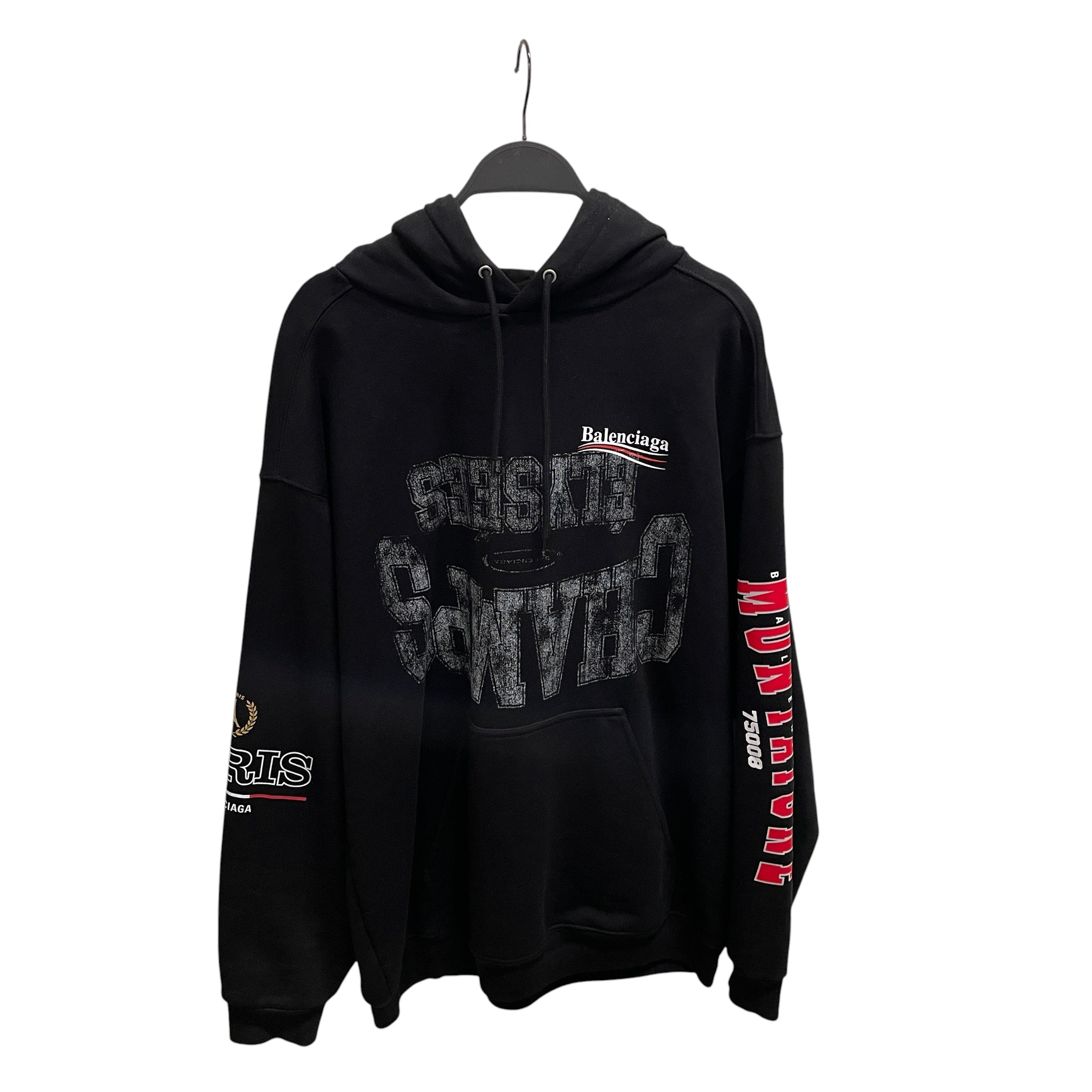 BALENCIAGA/Hoodie/M/Graphic/Cotton/BLK/political overlayer view 1