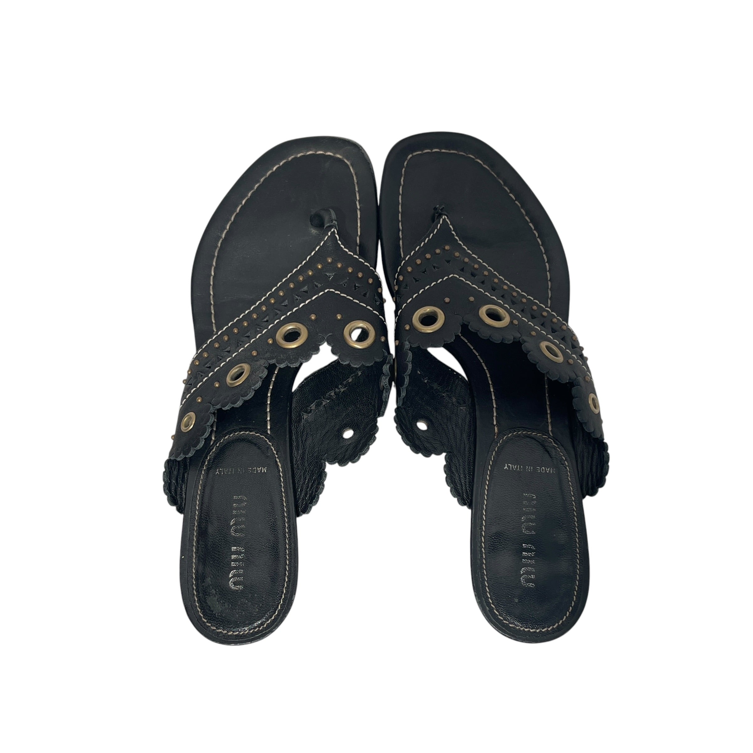 MIU MIU/Sandals/EU 37.5/Leather/BLK/Vintage Grommet Stud Mini Heel view 3