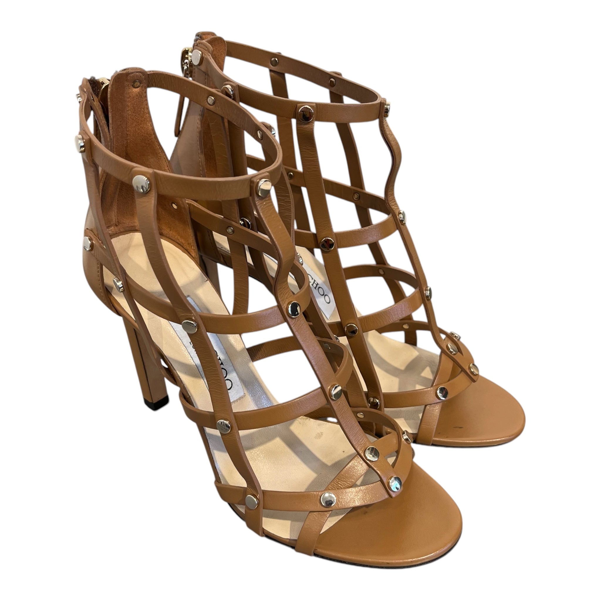 JIMMY CHOO/Heels/EU 36.5/Leather/CML/studded cage sandals view 1