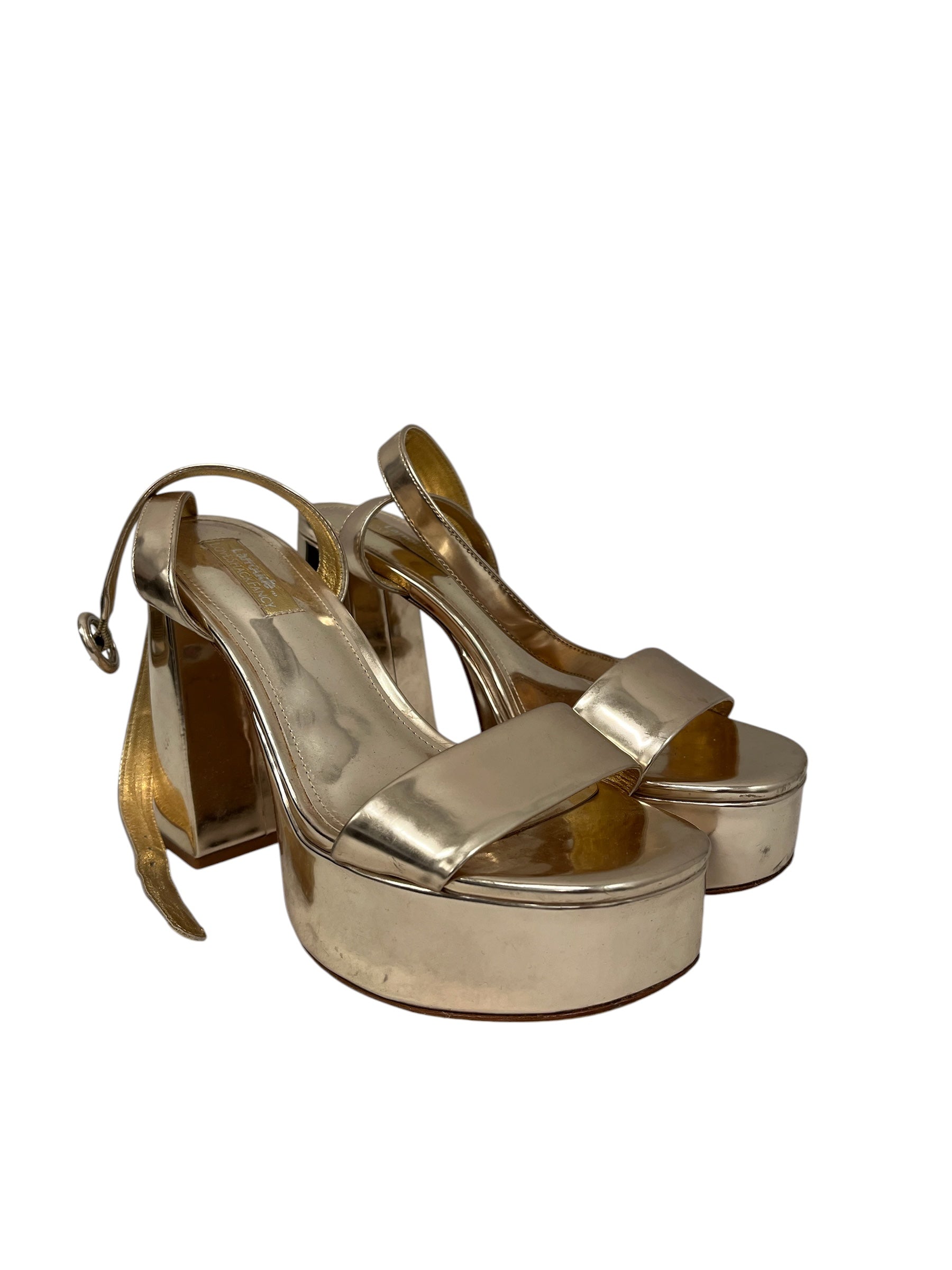 LARROUDE/LOVESHACKFANCY/Heels/US 8/Faux Leather/GLD/Ankle Strap/CHUNKY HEEL & PLATFORM view 1