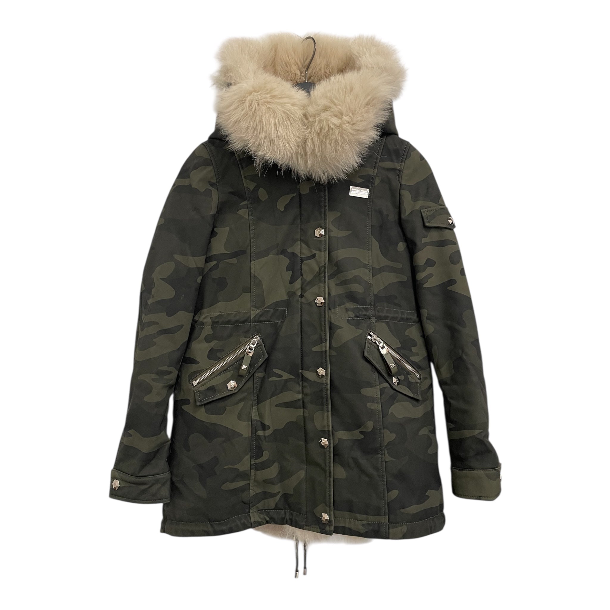PHILIPP PLEIN/Puffer Jkt/Camouflage/Cotton/GRN/LAMB FUR LINED CAMO SKULL JKT view 1