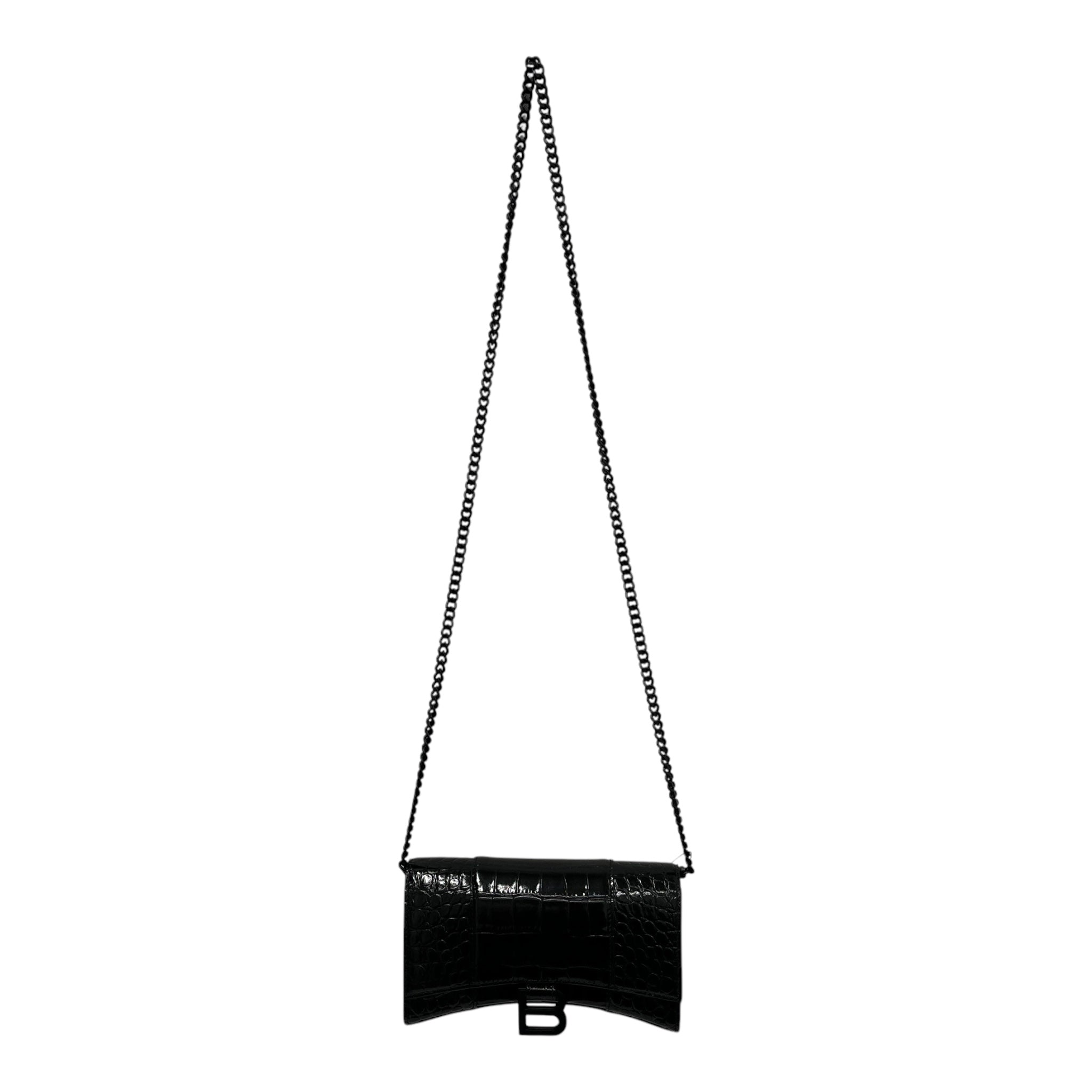 BALENCIAGA/Hand Bag/Leather/BLK/Croc Embossed Hourglass 1LR67 view 1