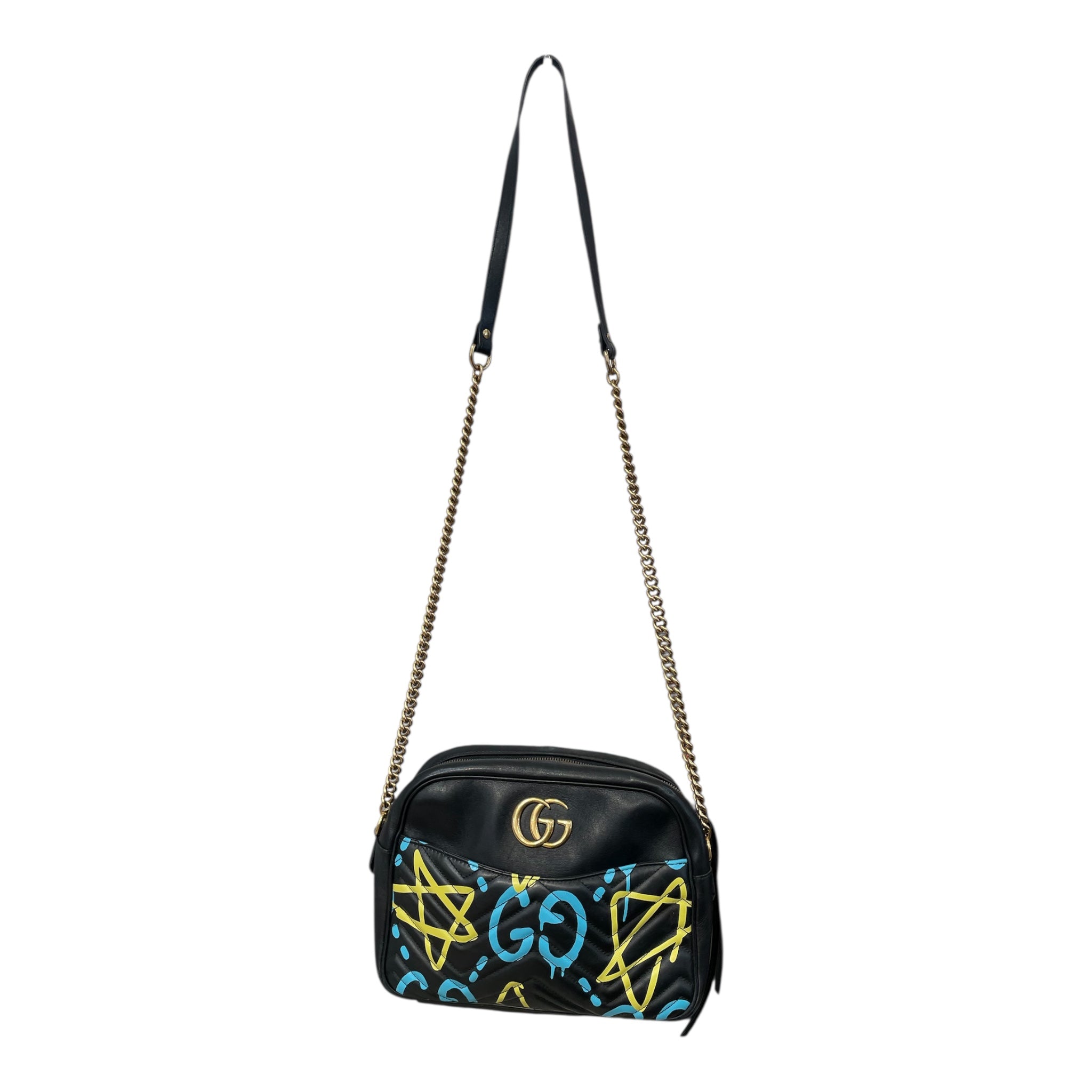 GUCCI/Cross Body Bag/Leather/BLK/Graffiti Ghost Marmont view 1