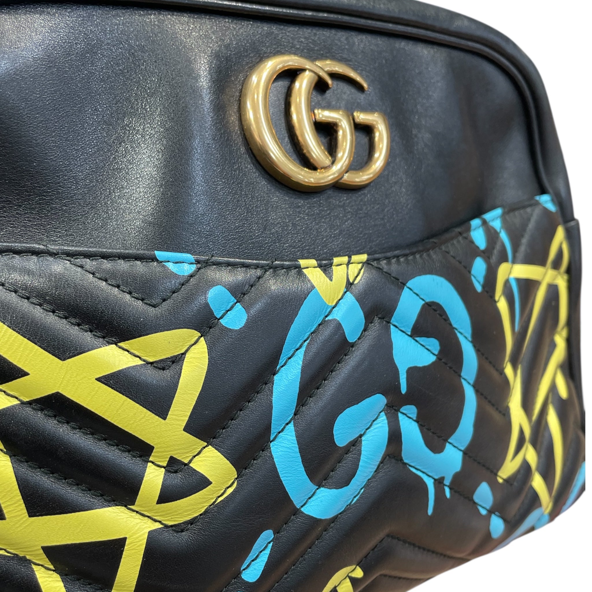 GUCCI/Cross Body Bag/Leather/BLK/Graffiti Ghost Marmont view 3
