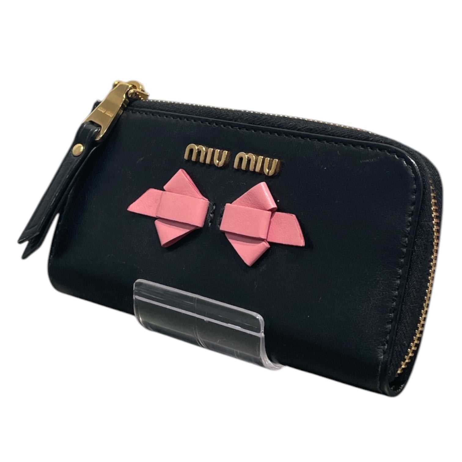 MIU MIU/Wallet/Leather/BLK/L's/Madras Pink Bow Zip Wallet view 1