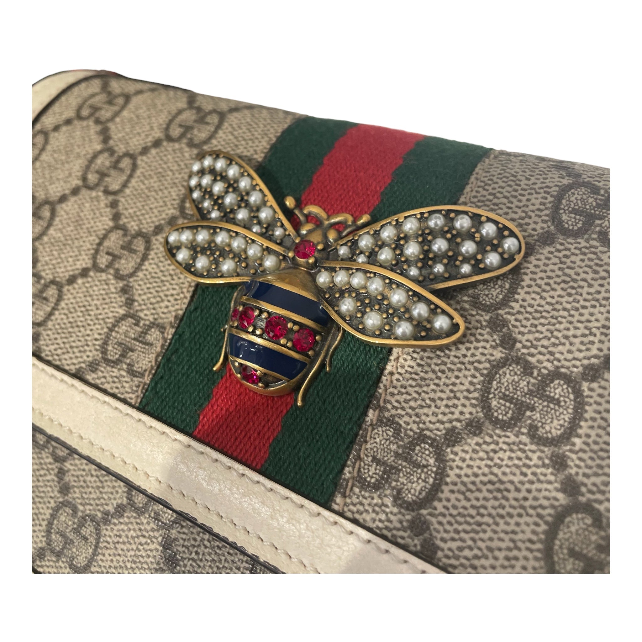 GUCCI/Cross Body Bag/Monogram/Leather/KHK/QUEEN MARGARET PEARL BEE view 6