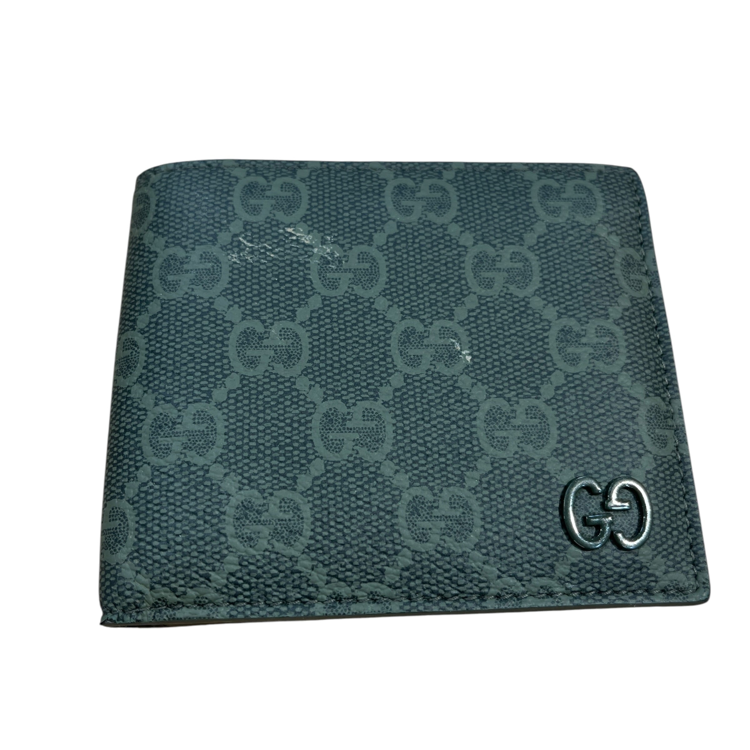GUCCI/Bifold Wallet/Monogram/Leather/GRN/M's/Metal logo view 1
