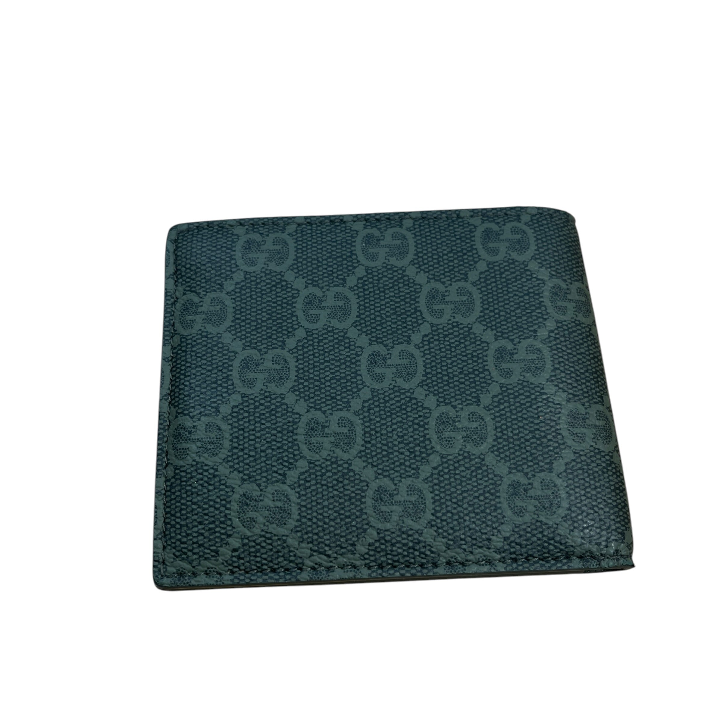 GUCCI/Bifold Wallet/Monogram/Leather/GRN/M's/Metal logo view 2