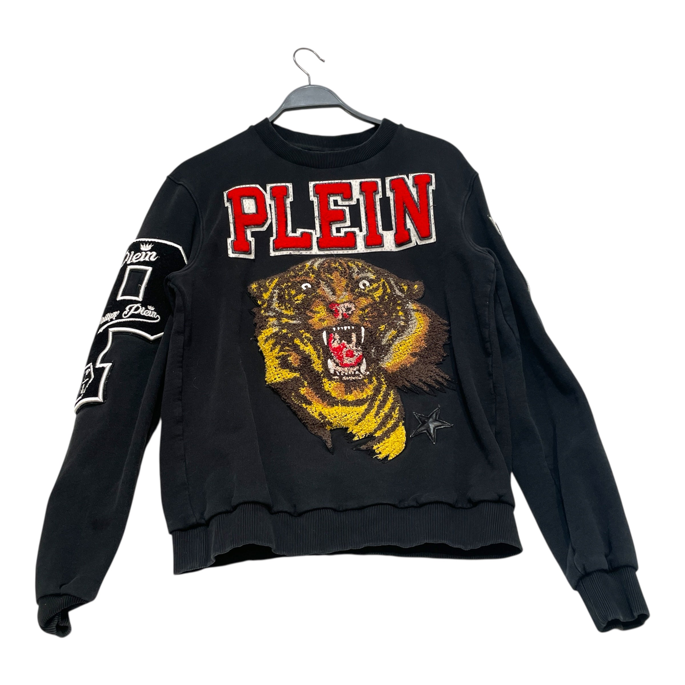 PHILIPP PLEIN/Sweatshirt/M/Graphic/Cotton/BLK/Lion Patchwork CrewNeck view 1