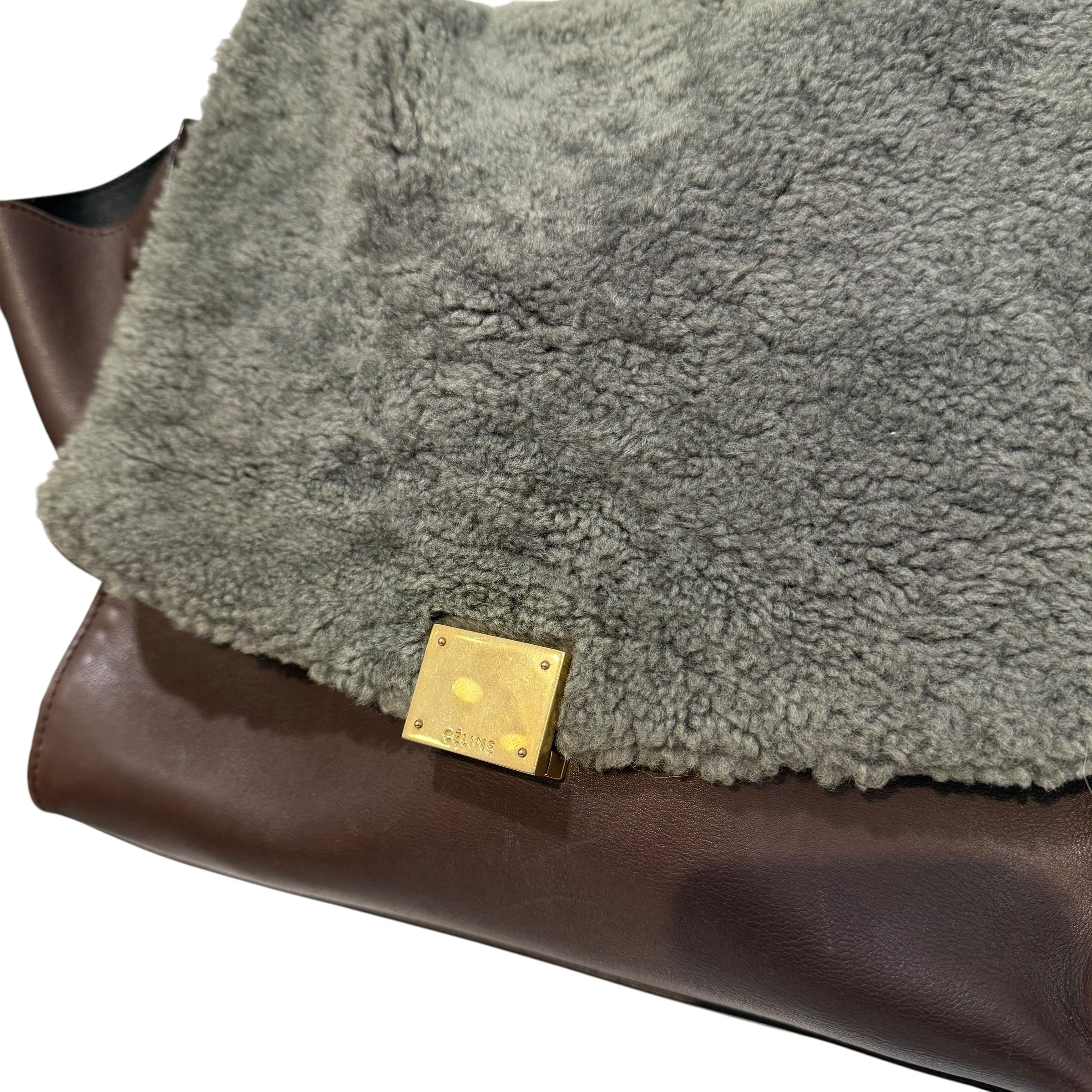 CELINE/Tote Bag/Leather/GRN/Trapeze Shearling view 3