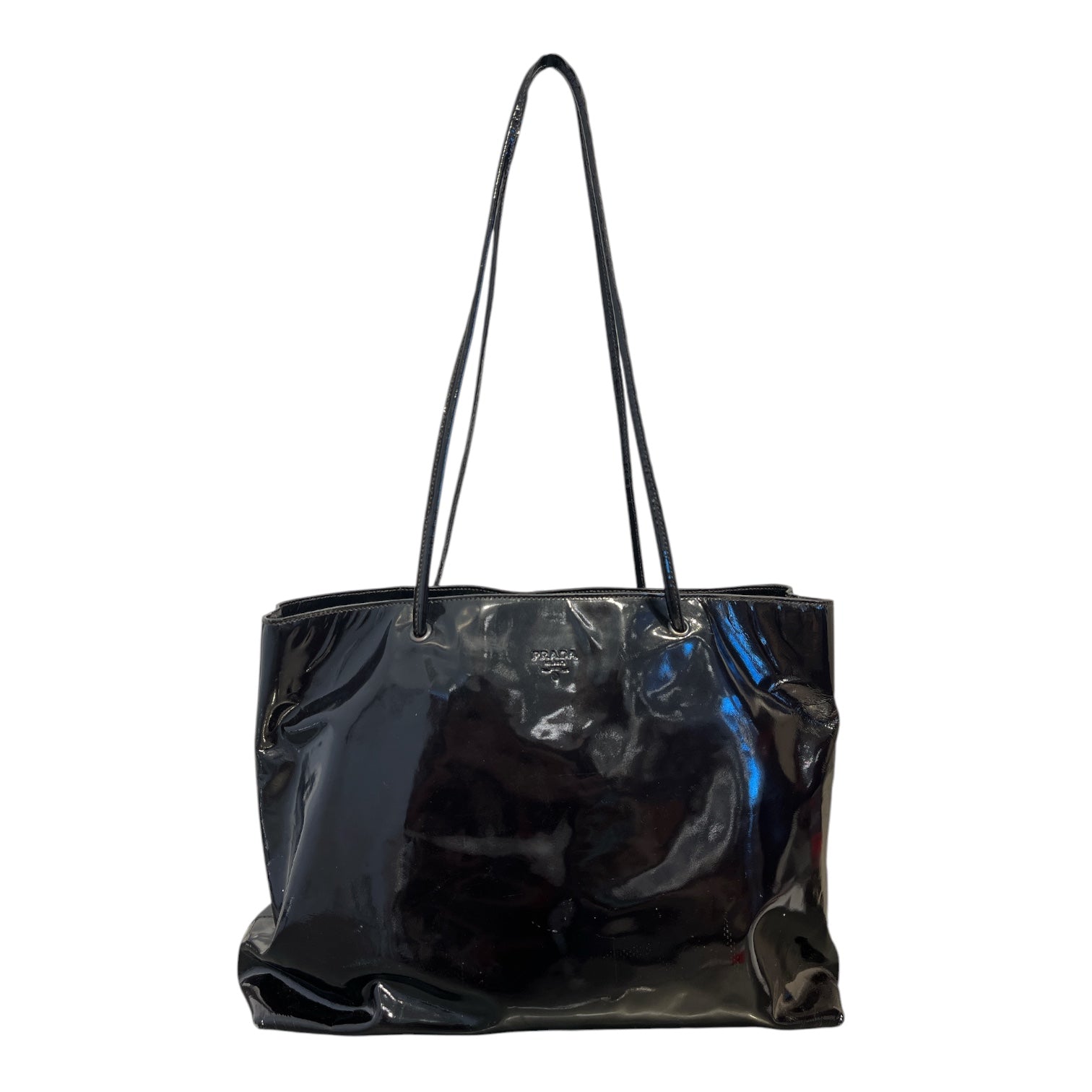 PRADA/Hand Bag/Leather/BLK/black patent leather tote view 1
