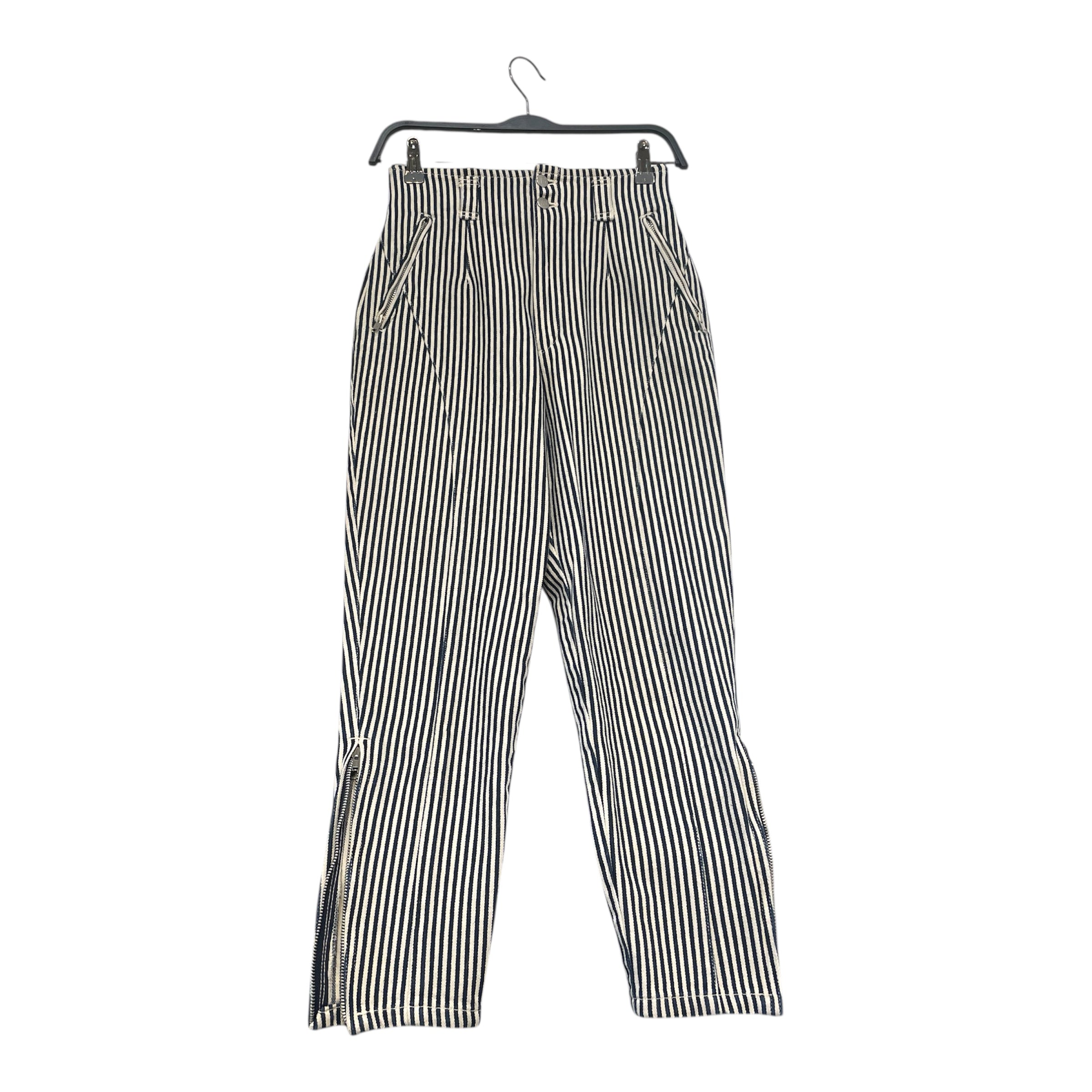 I.S. ISSEY MIYAKE SPORT/Straight Pants/7/Stripe/Cotton/WHT/Navy Stripe Zipper Pants view 1