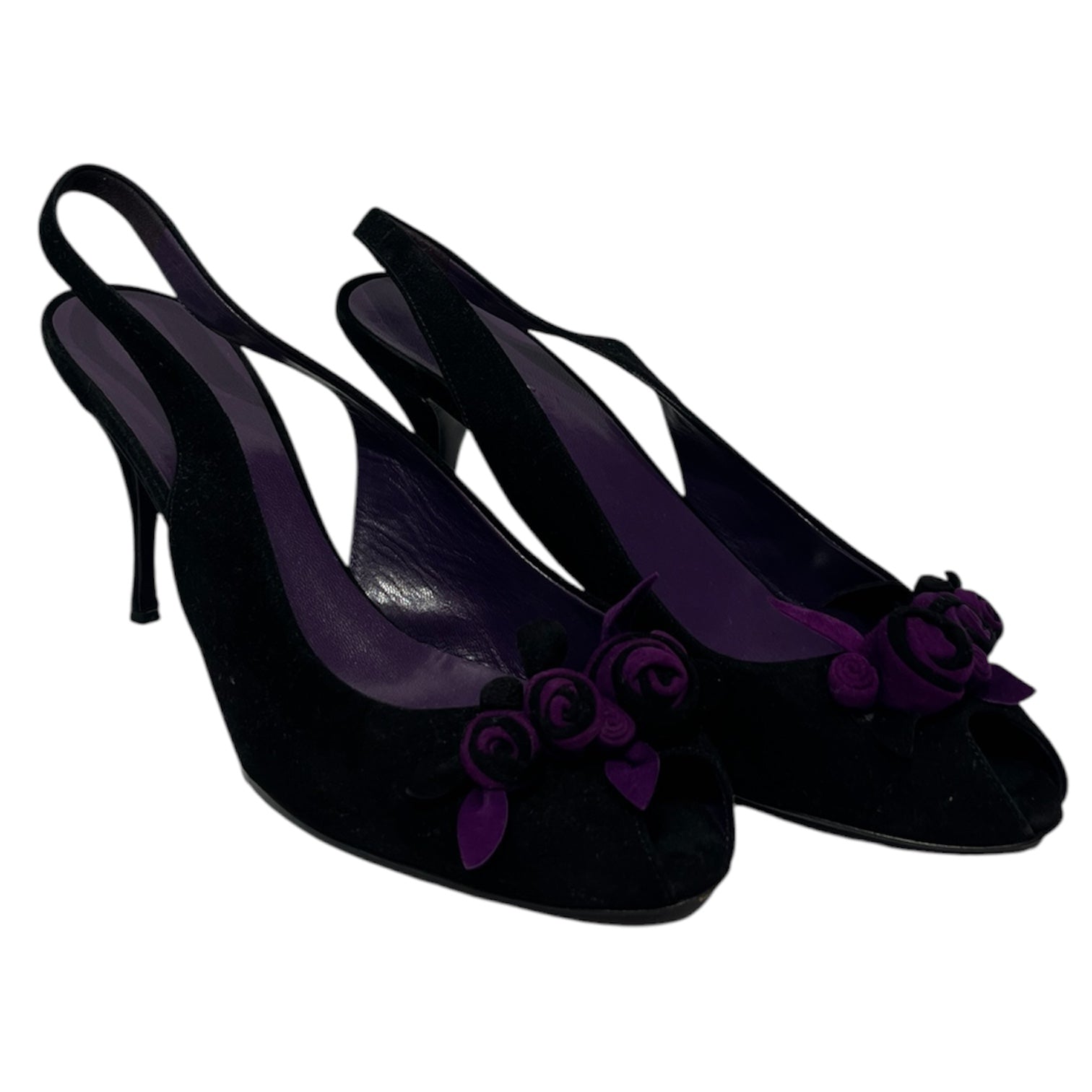 MIU MIU/Heels/EU 38.5/BLK/Open-Toe/purple roses/velvet view 1