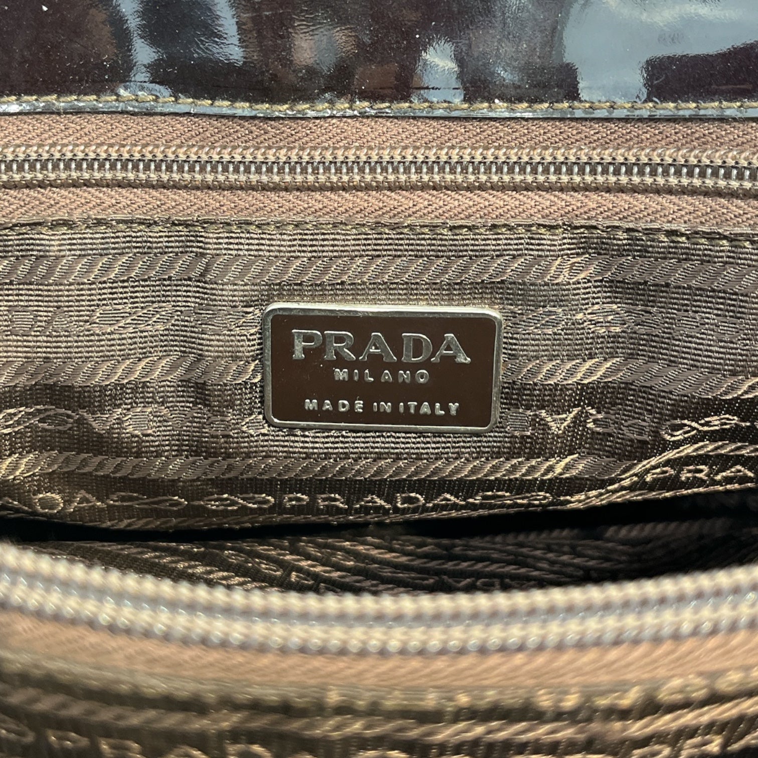 PRADA/Hand Bag/Leather/BLK/black patent leather tote view 5