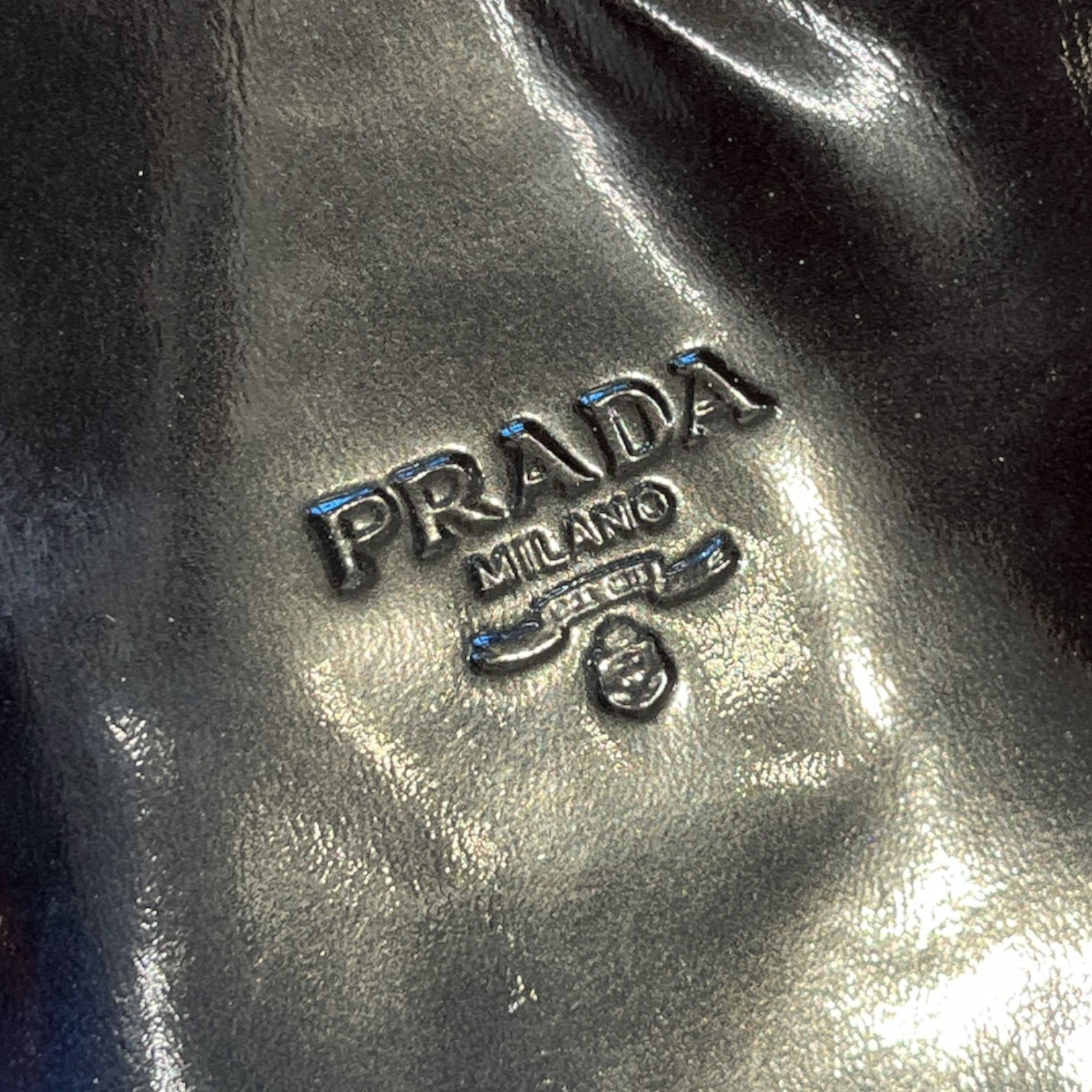 PRADA/Hand Bag/Leather/BLK/black patent leather tote view 6