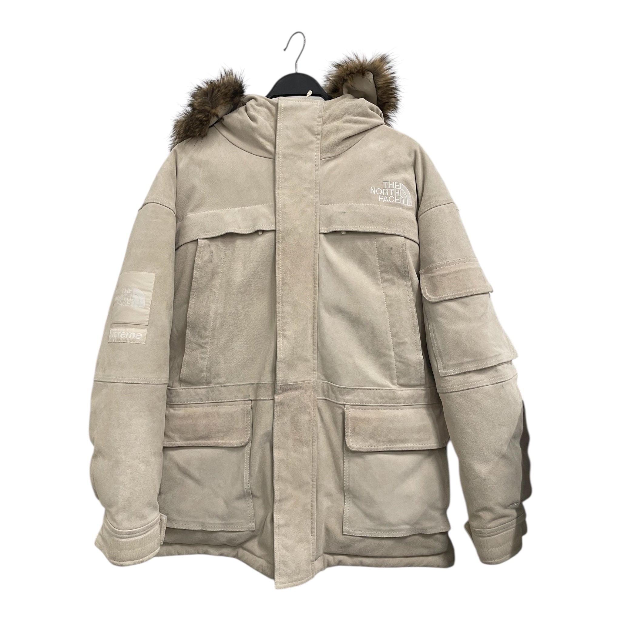 Supreme/THE NORTH FACE/Puffer Jkt/M/Suede/WHT/suede fur hood view 1