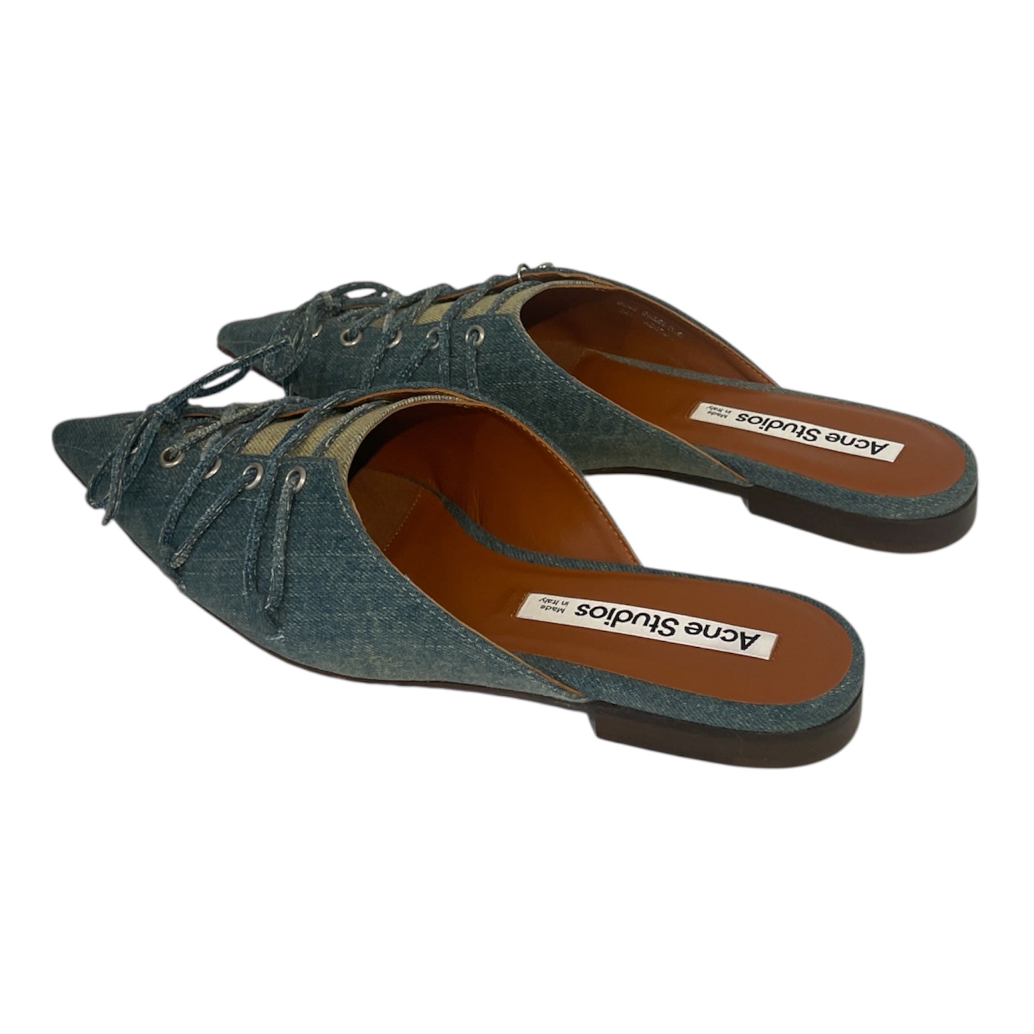 Acne Studios/Flat Shoes/EU 40/Cotton/IDG/lace up 2 tones deim mules view 2