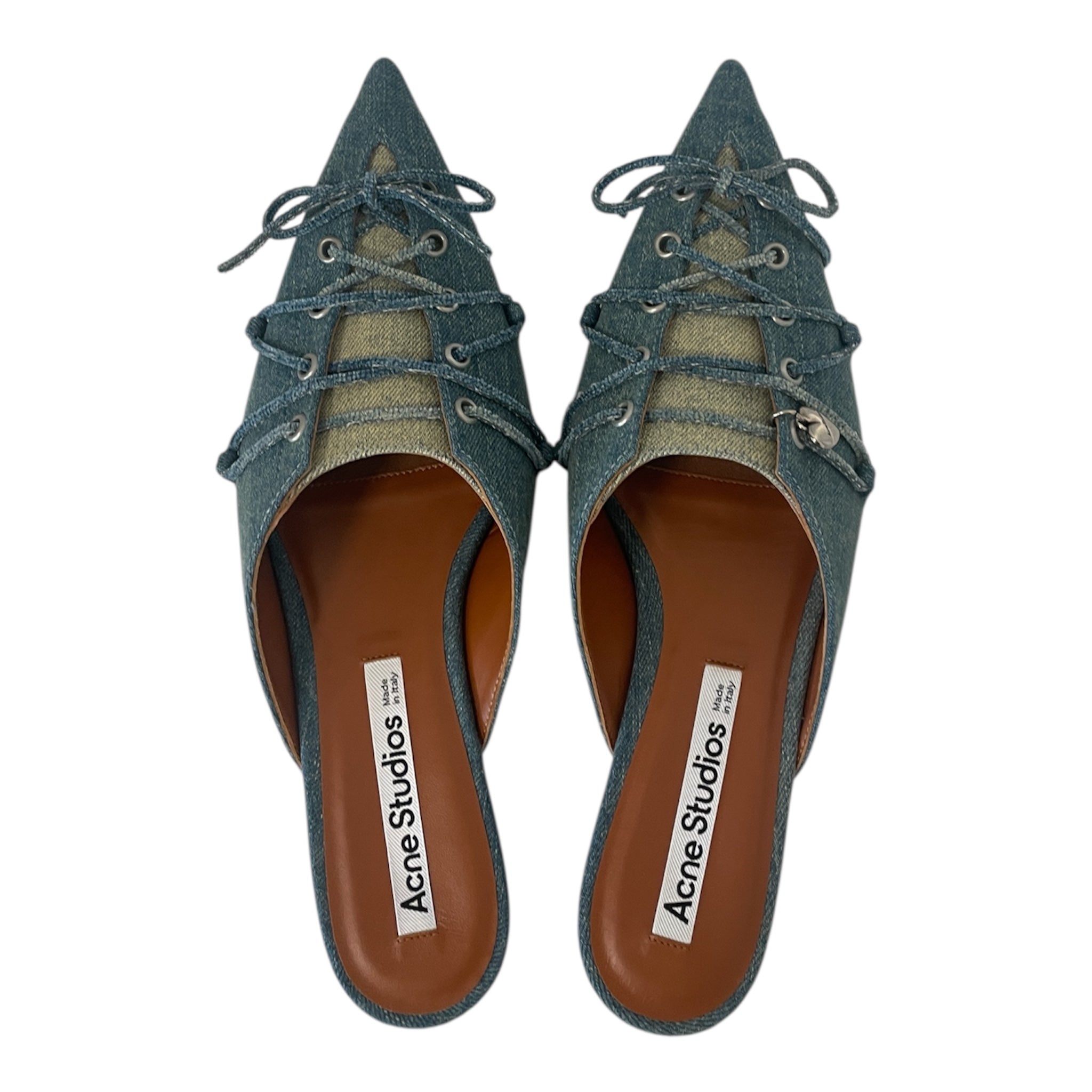 Acne Studios/Flat Shoes/EU 40/Cotton/IDG/lace up 2 tones deim mules view 3