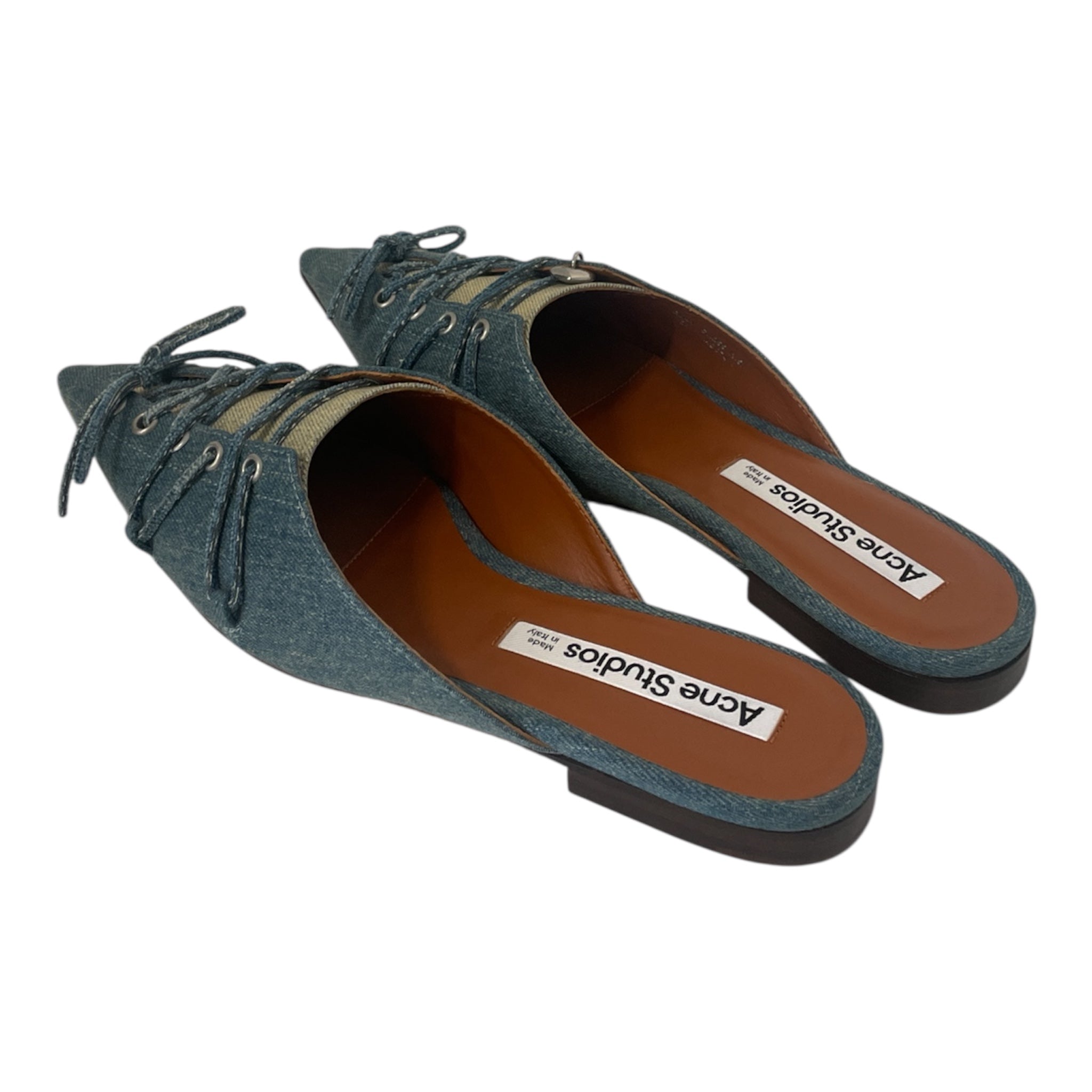 Acne Studios/Flat Shoes/EU 41/Cotton/IDG/lace up 2 tones deim mules view 2