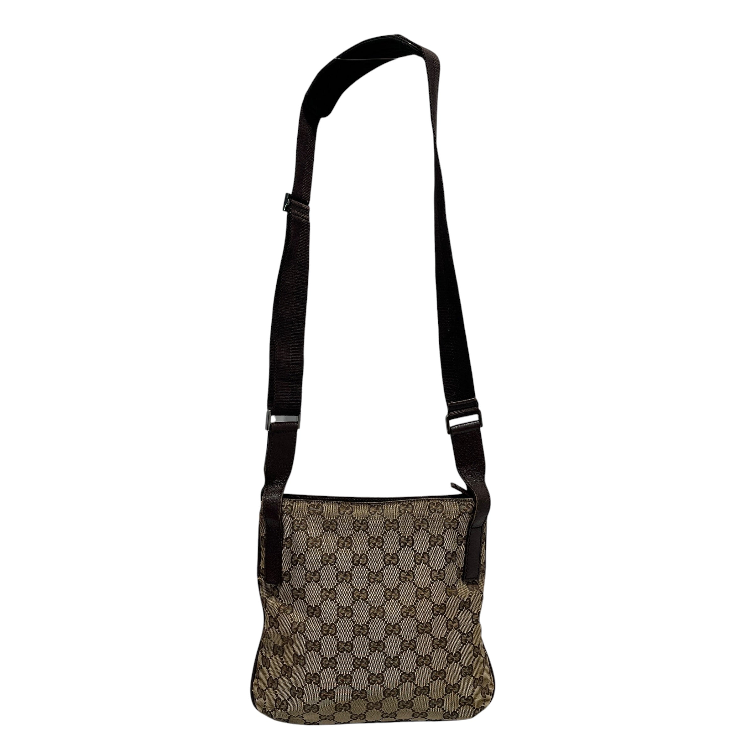 GUCCI/Cross Body Bag/Monogram/Cotton/BEG/GG zip top messenger bag view 2
