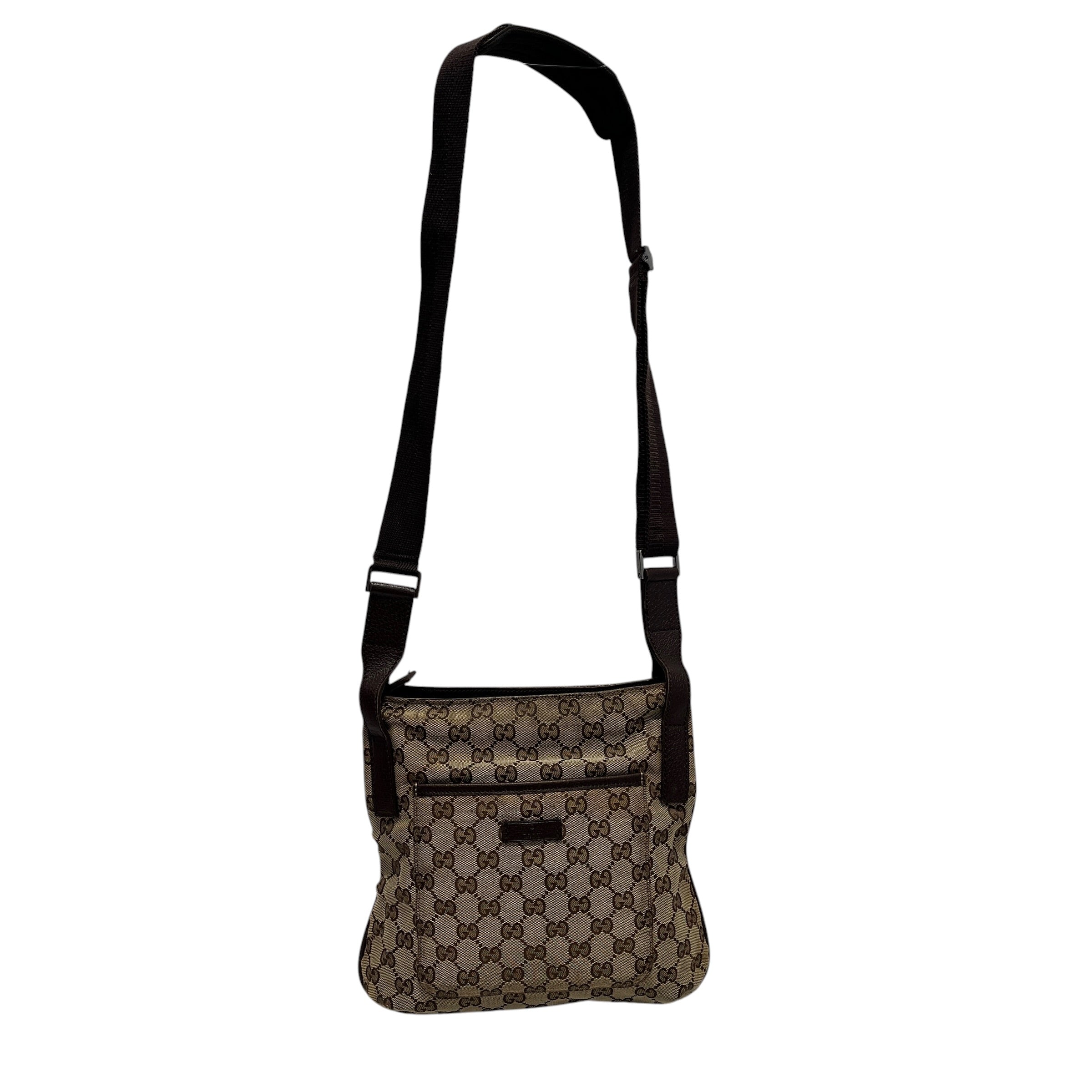 GUCCI/Cross Body Bag/Monogram/Cotton/BEG/GG zip top messenger bag view 1