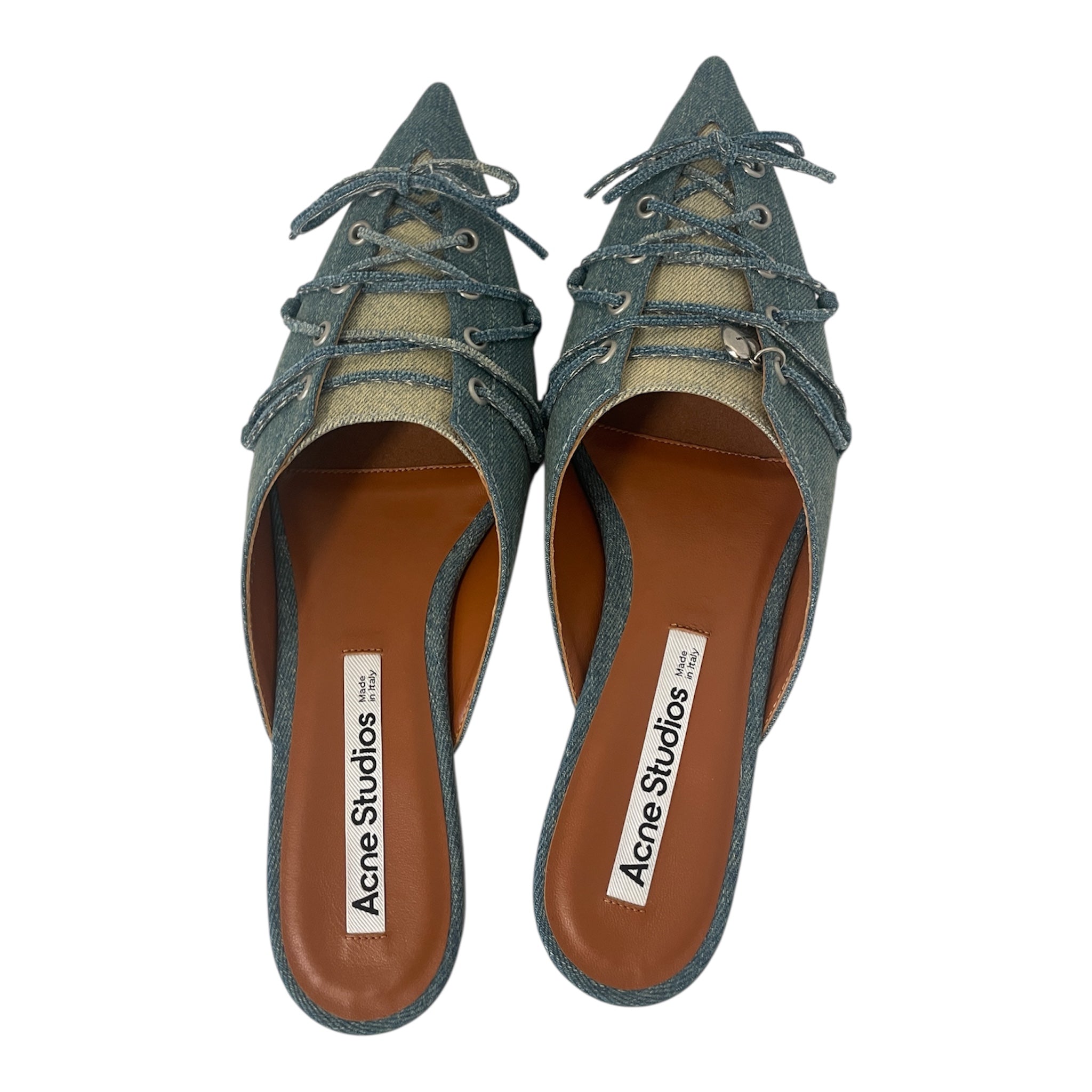 Acne Studios/Flat Shoes/EU 41/Cotton/IDG/lace up 2 tones deim mules view 3