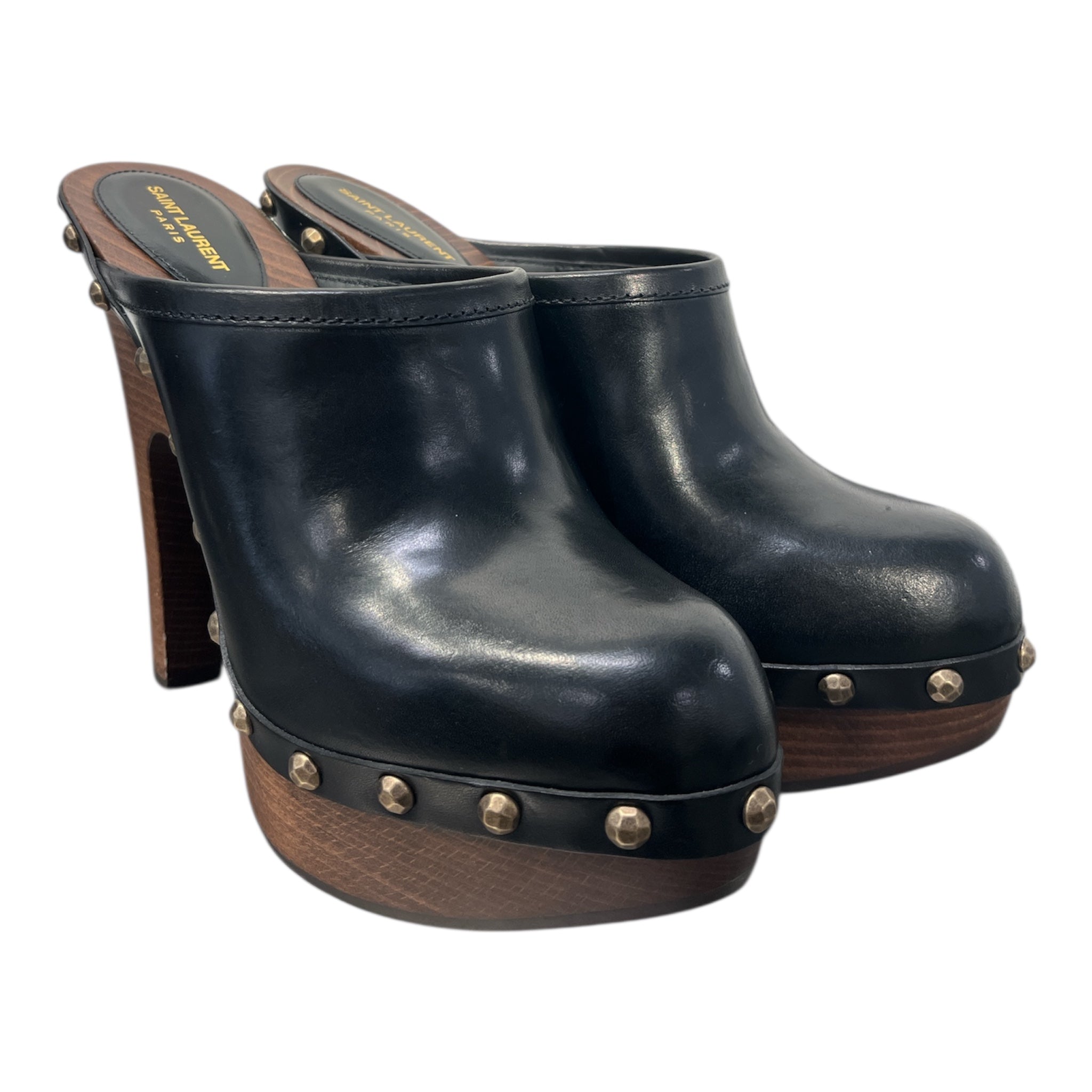 SAINT LAURENT/Heels/EU 41/Leather/BLK/CAMOY CLOGS view 1