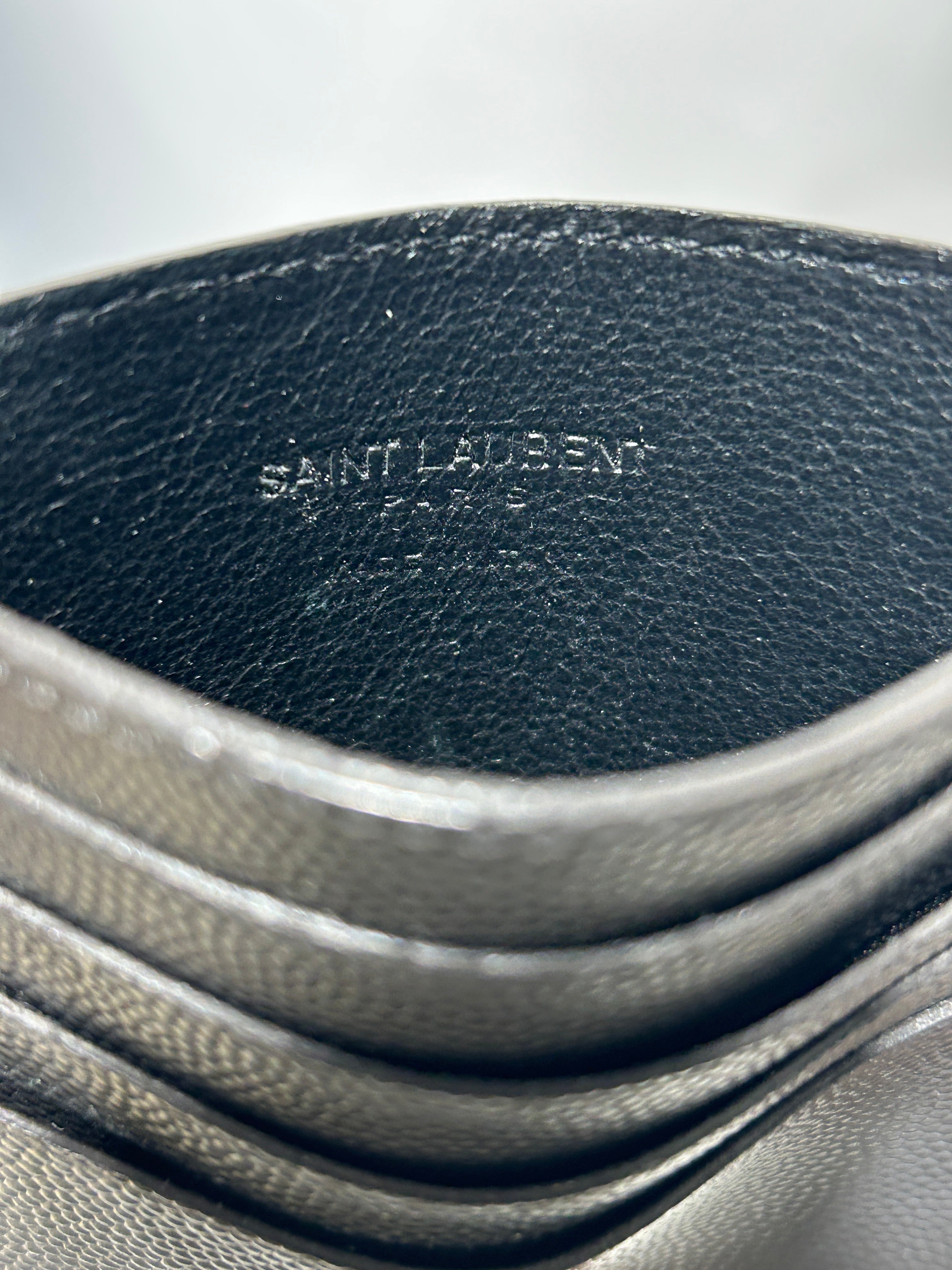 SAINT LAURENT/Card Case/Leather/GRY/GLD LOGO CARDHOLDER PEBBL LETH view 3