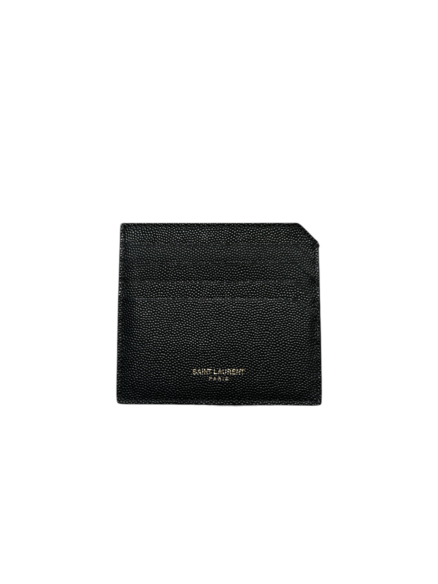 SAINT LAURENT/Card Case/Leather/GRY/GLD LOGO CARDHOLDER PEBBL LETH view 1