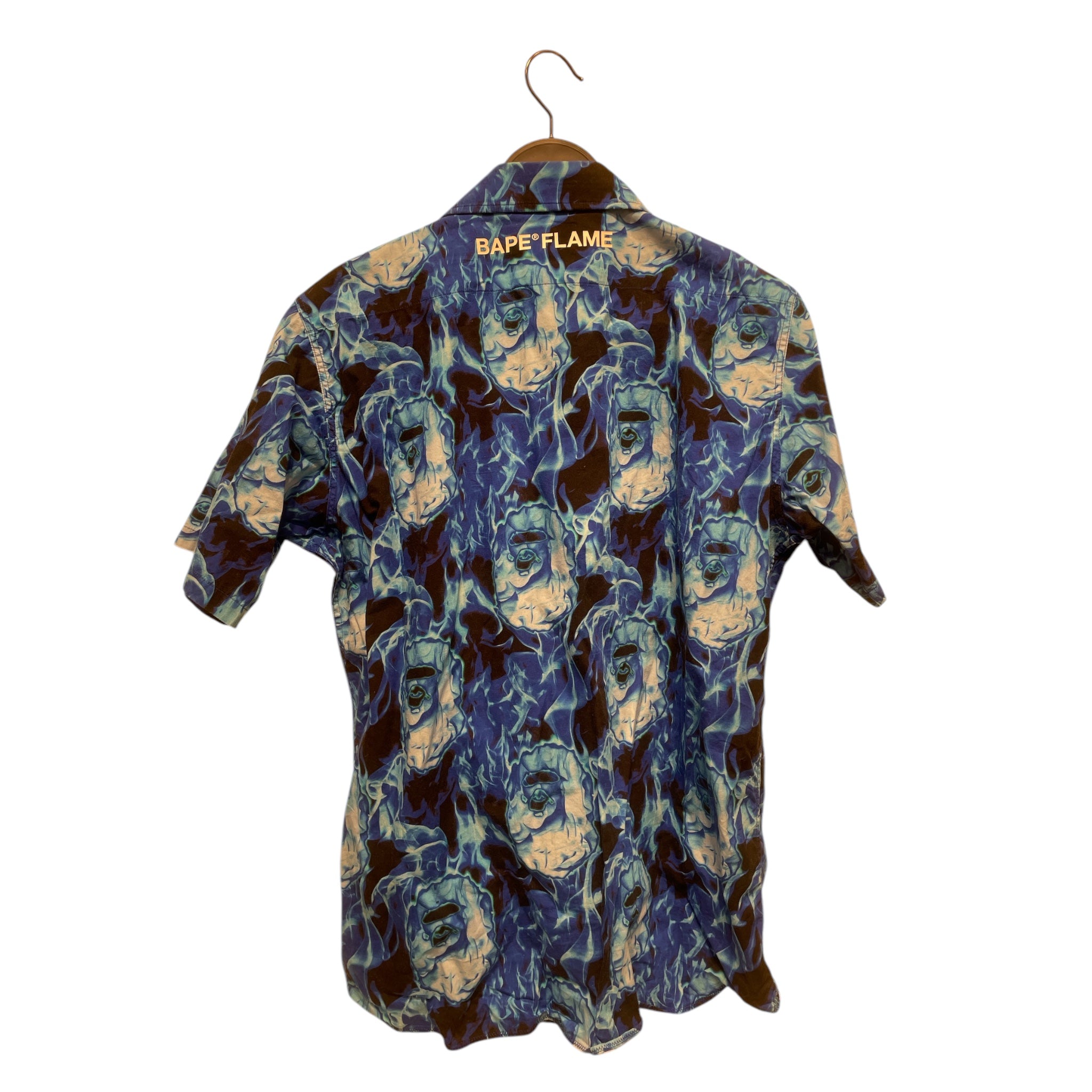 BAPE STA!/T-Shirt/M/Cotton/BLU/All Over Print/Bape Flame Open Collar view 2