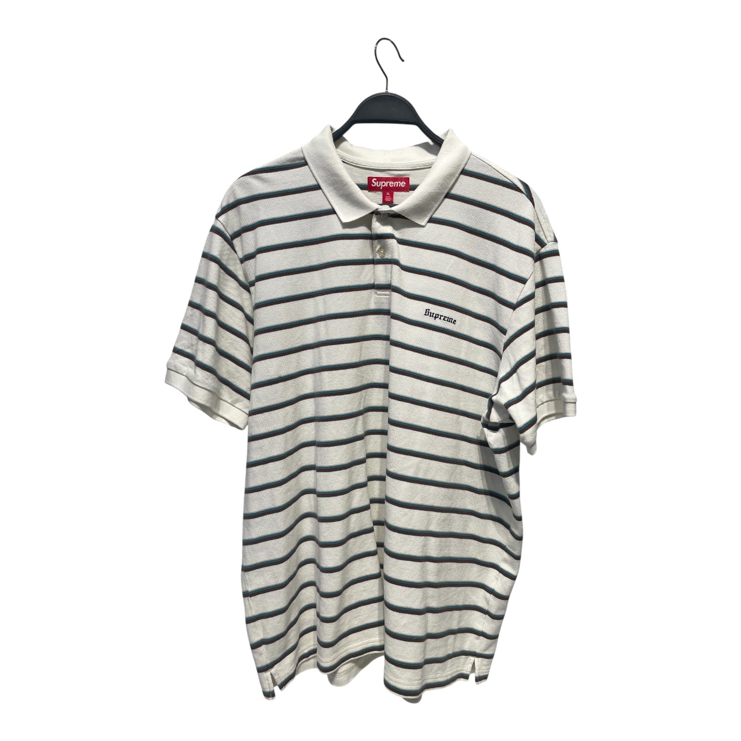 Supreme/Polo Shirt/XL/Cotton/WHT/Stripe/BROWN,TEAL STRIP view 1