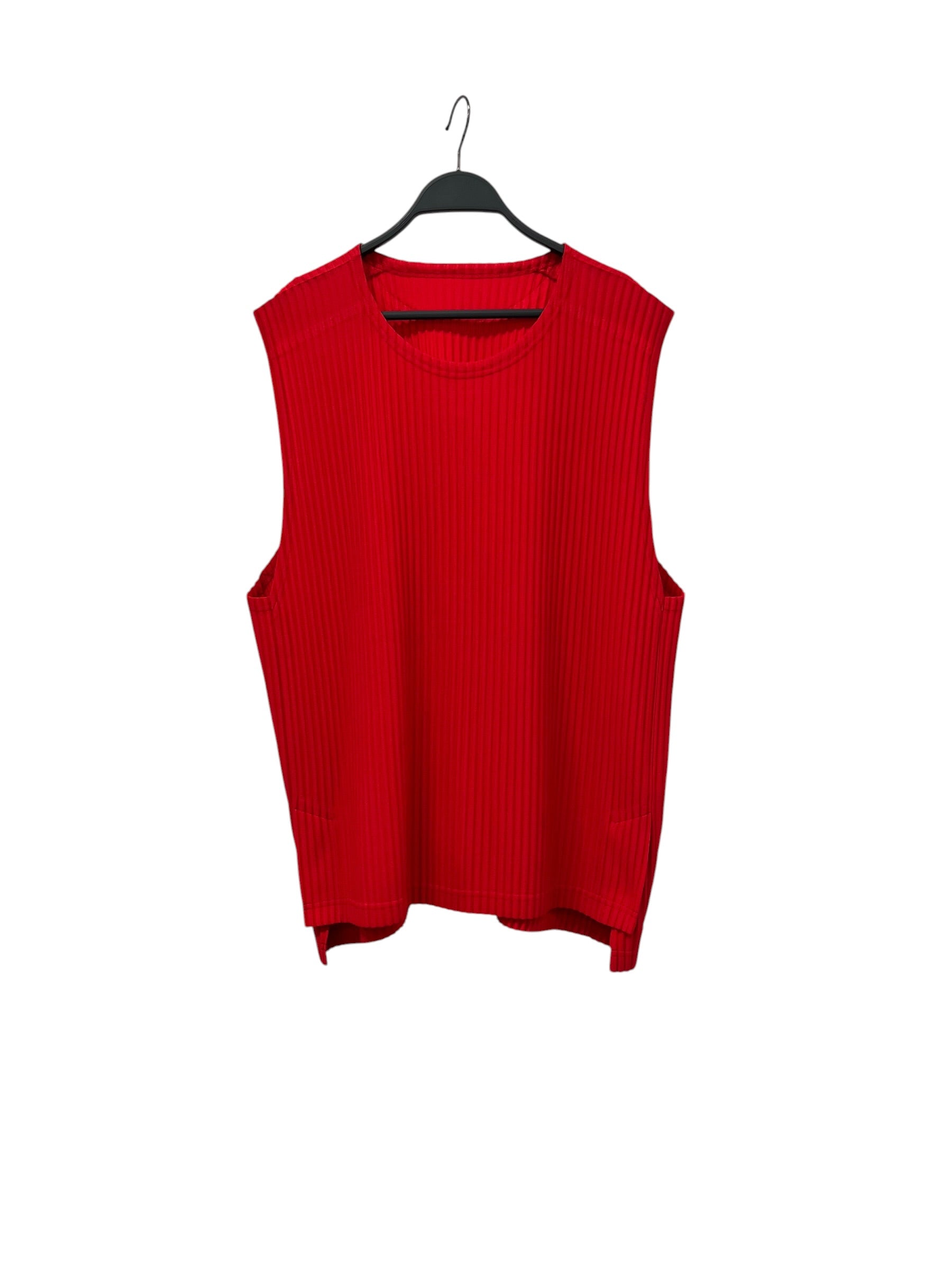 HOMME PLISSE ISSEY MIYAKE/Tank Top/2/Polyester/RED/SLEEVELESS RIBBED SHIRT view 1
